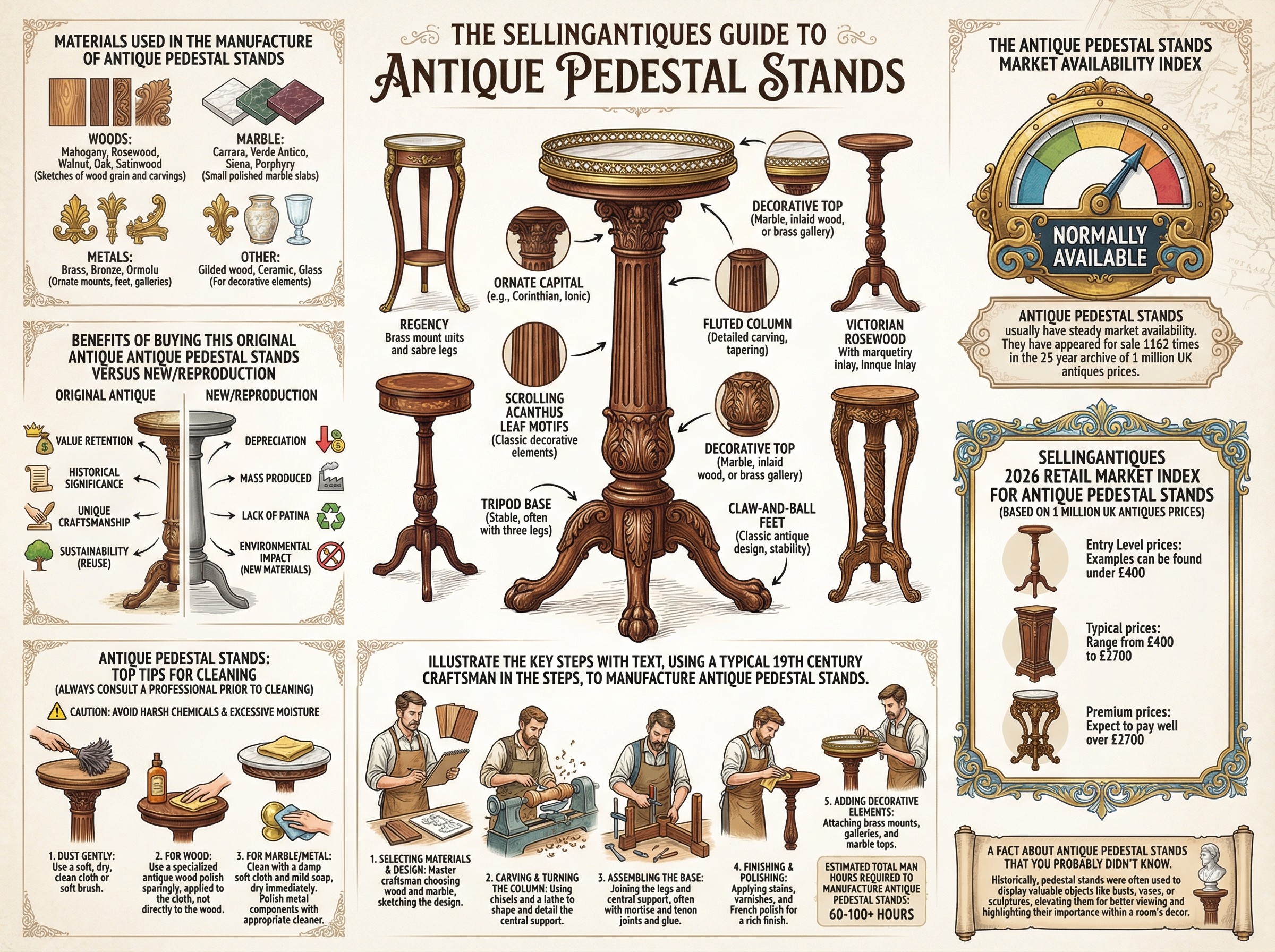 Antique Pedestal Stands Guide Infographic