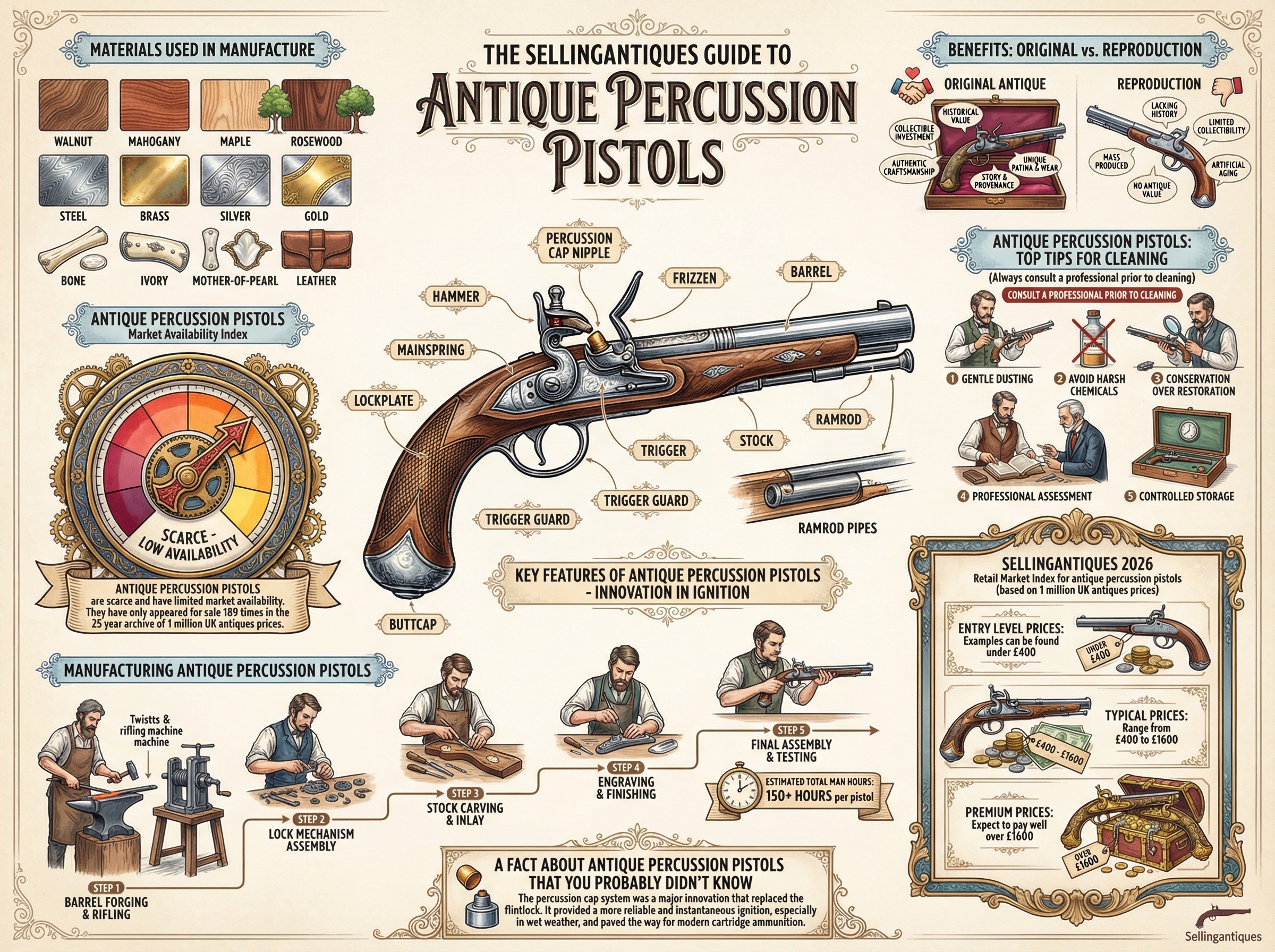 Antique Percussion Pistols Guide Infographic