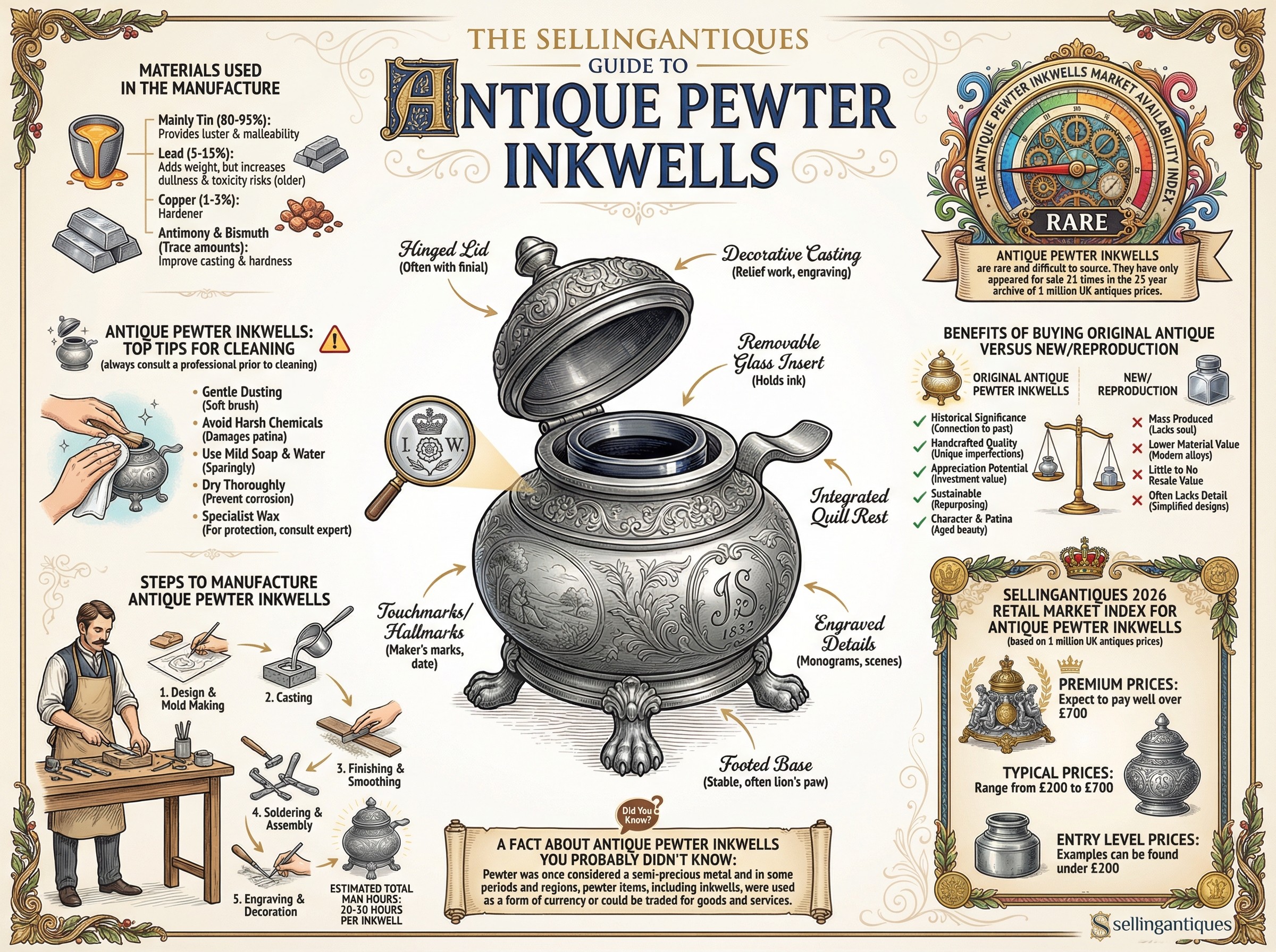 Antique Pewter Inkwells Guide Infographic