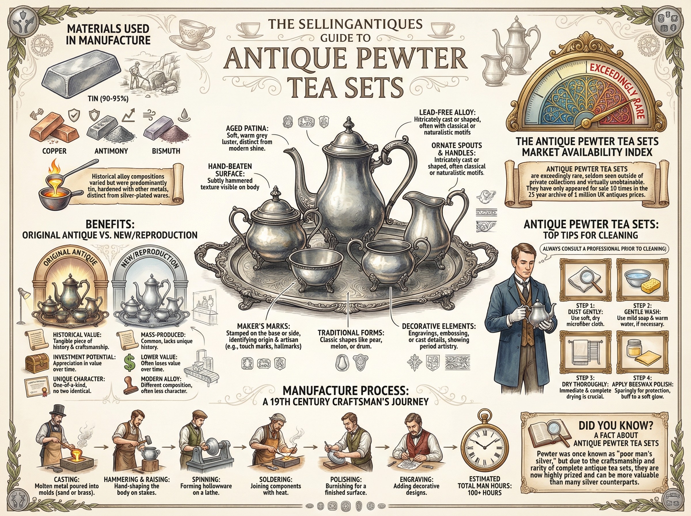 Antique Pewter Tea Sets Guide Infographic