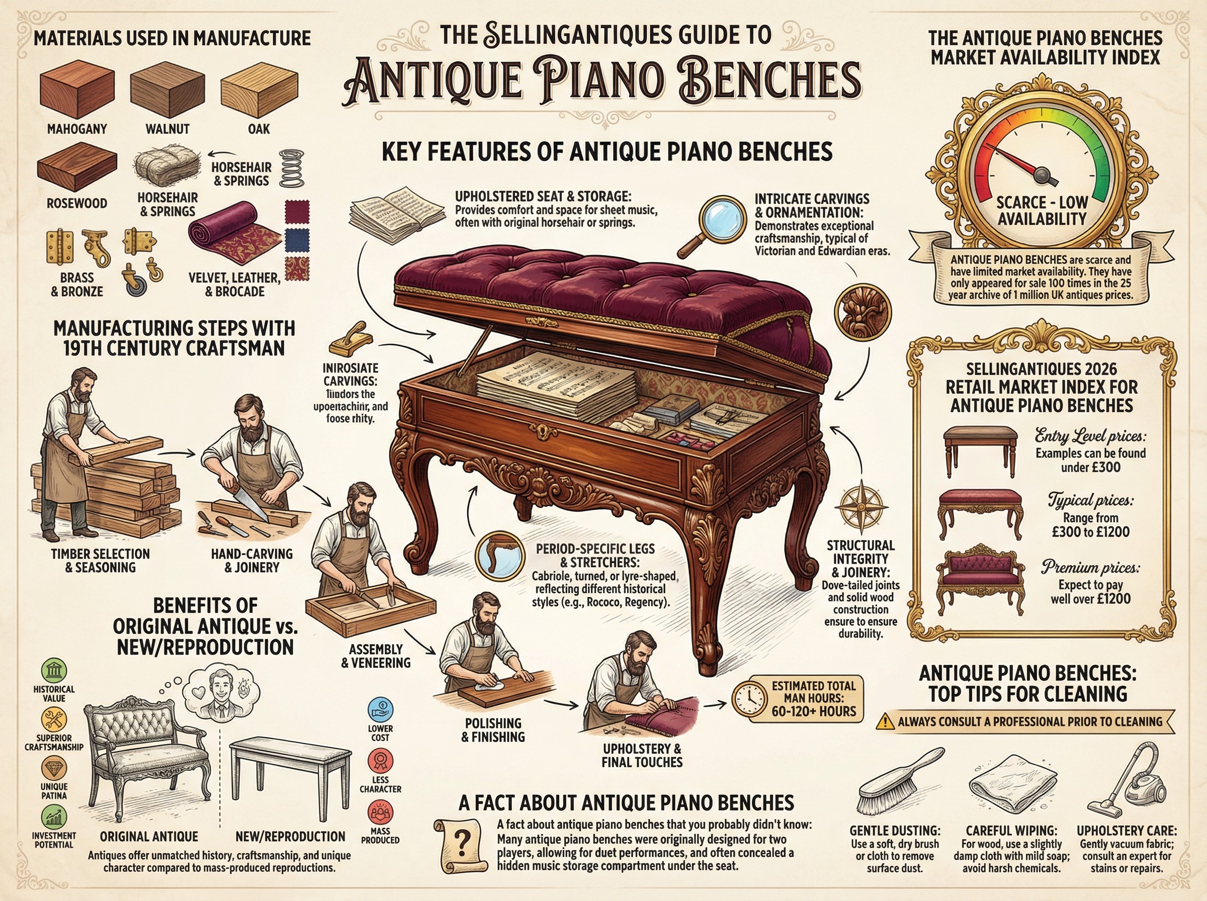 Antique Piano Benches Guide Infographic