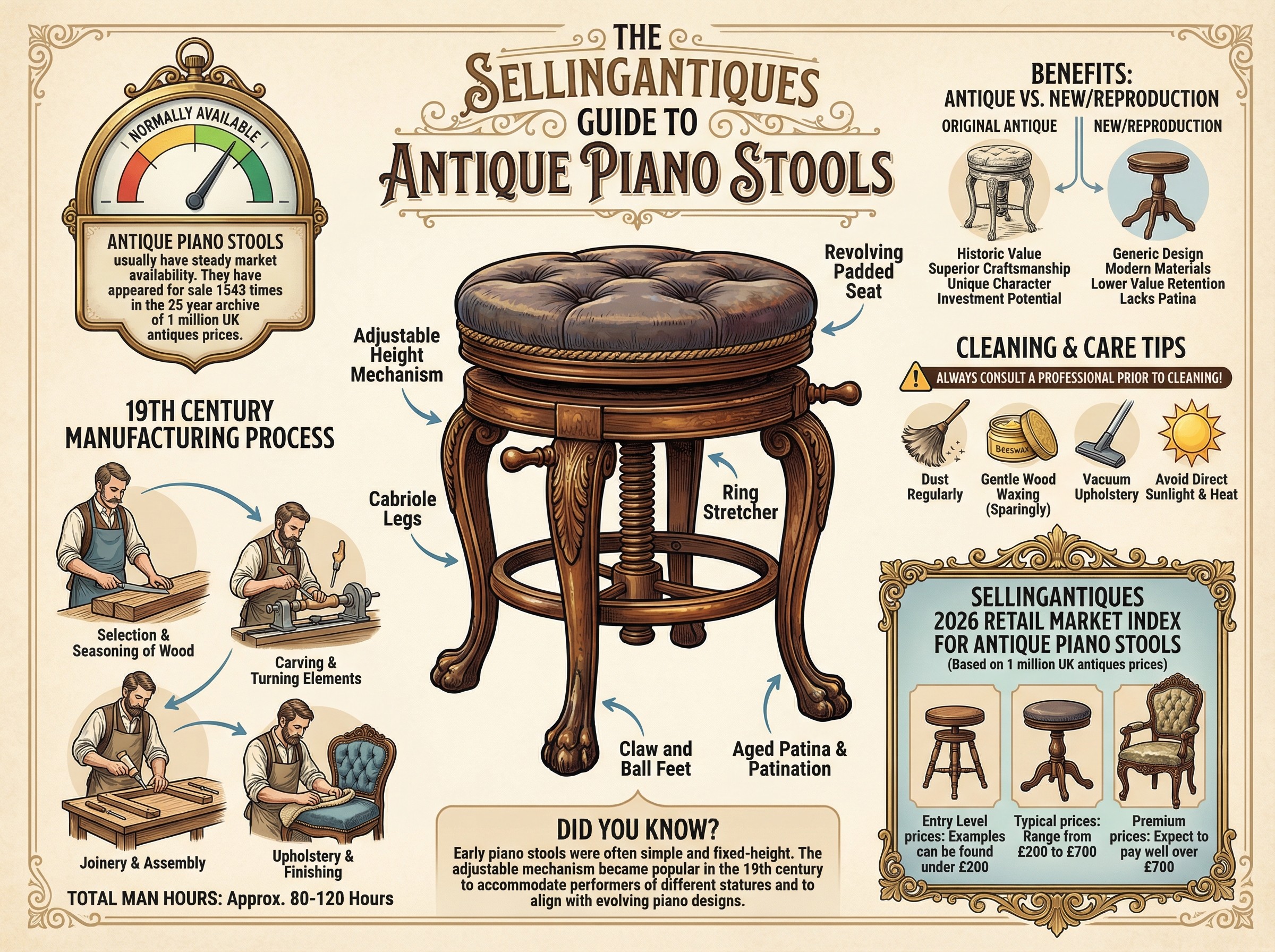 Antique Piano Stools Guide Infographic
