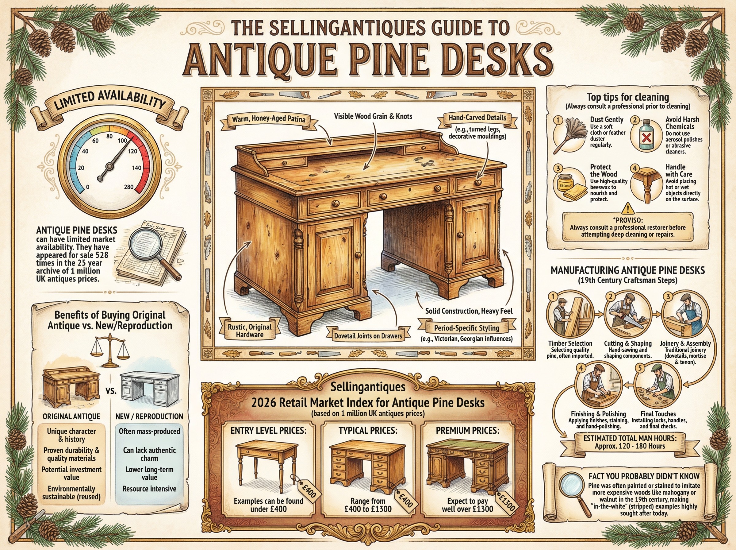 Antique Pine Desks Guide Infographic