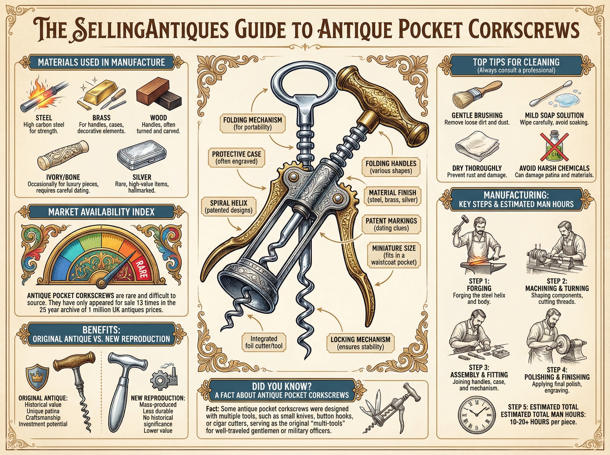 Antique Pocket Corkscrews Guide Infographic