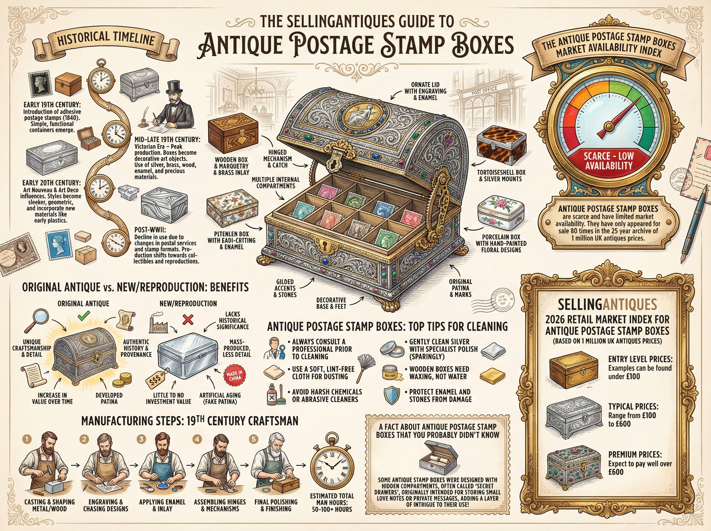 Antique Postage Stamp Boxes Guide Infographic