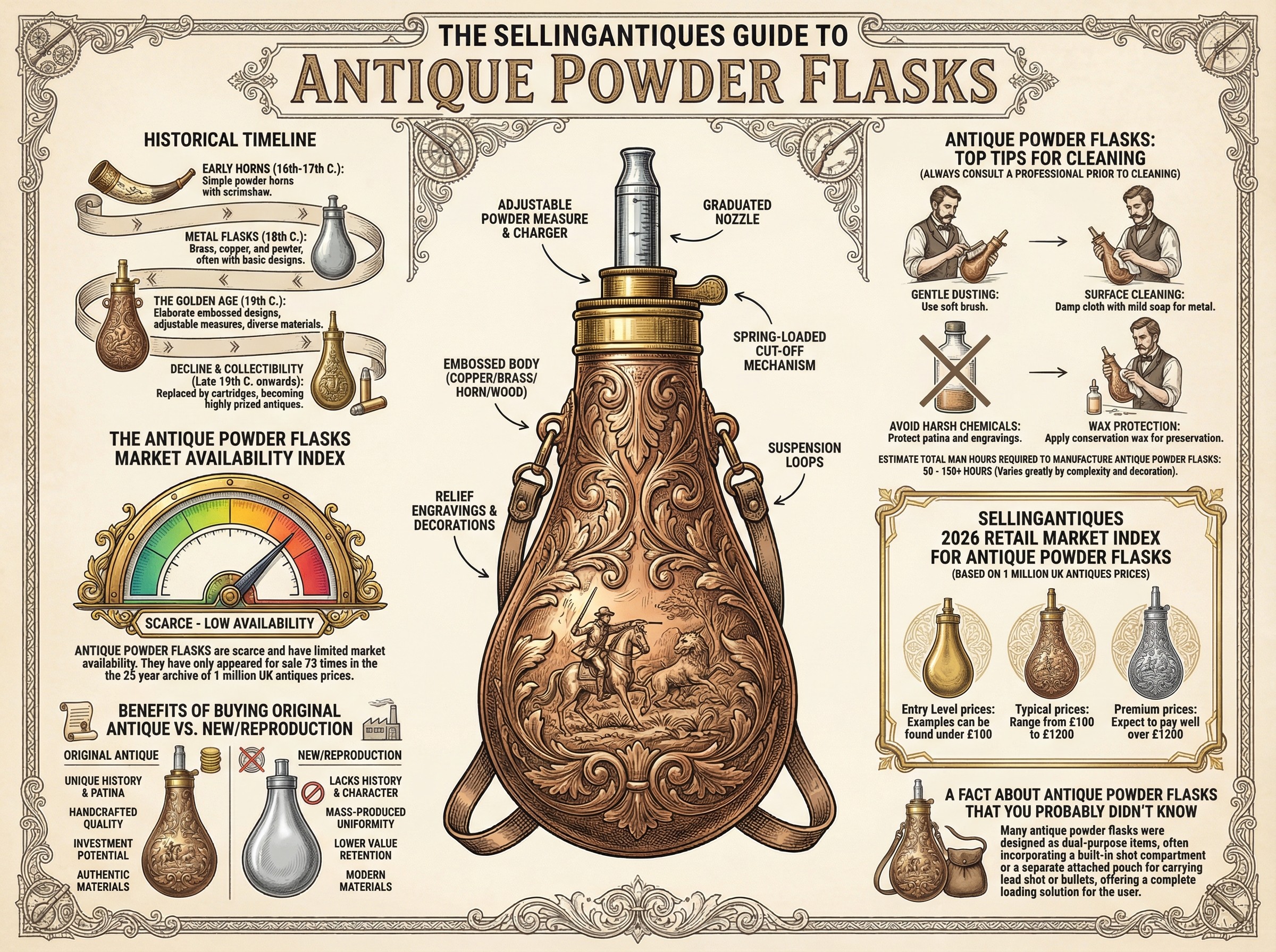 Antique Powder Flasks Guide Infographic