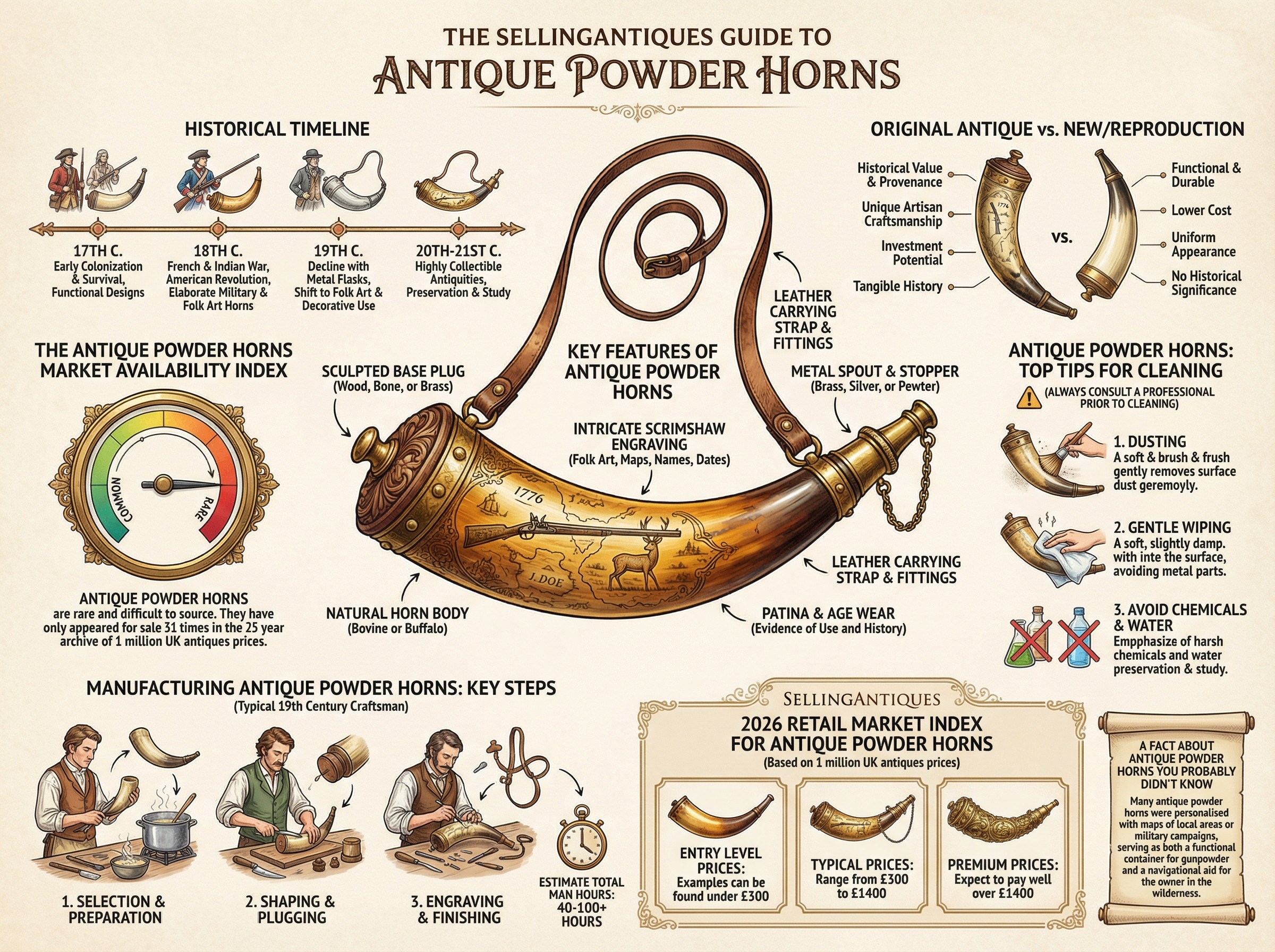 Antique Powder Horns Guide Infographic