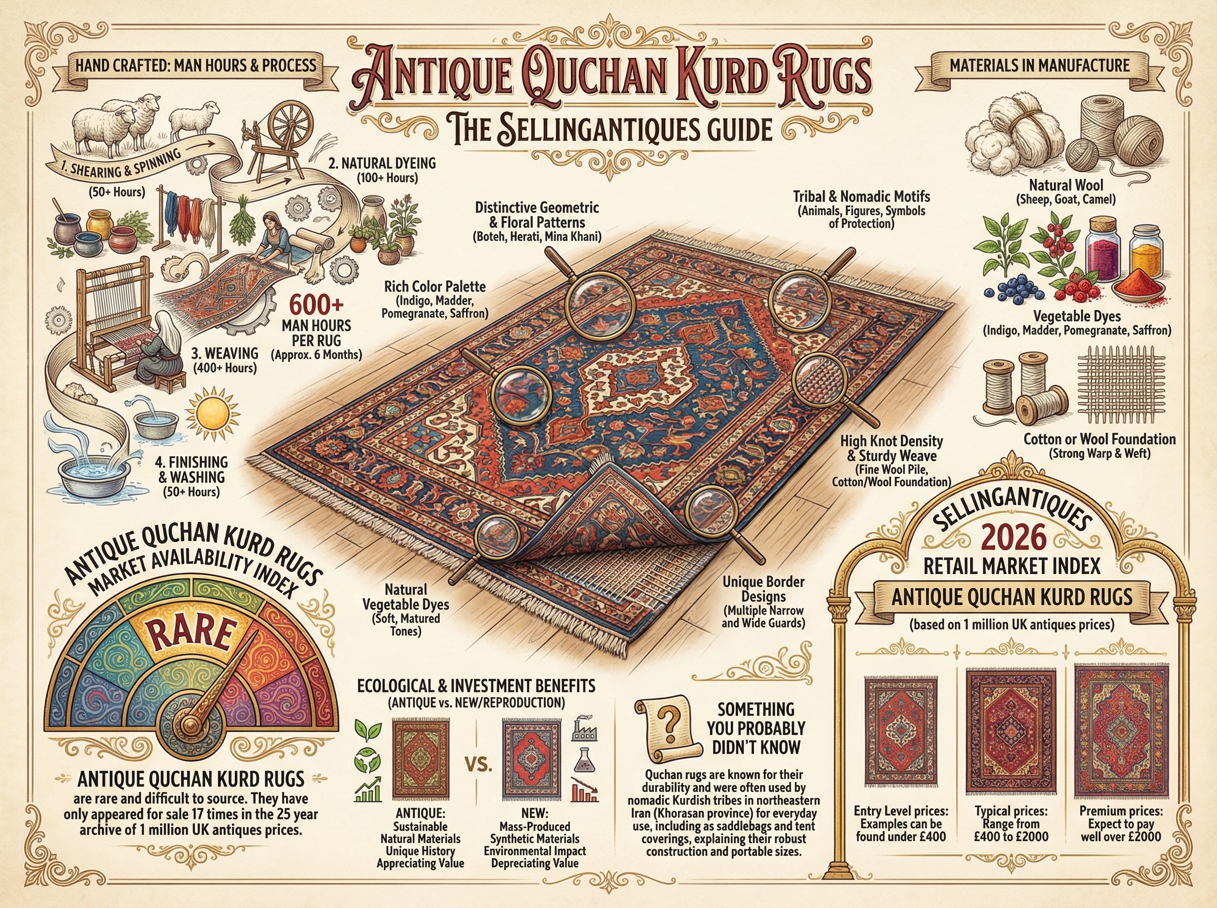 Antique Quchan Kurd Rugs Guide Infographic