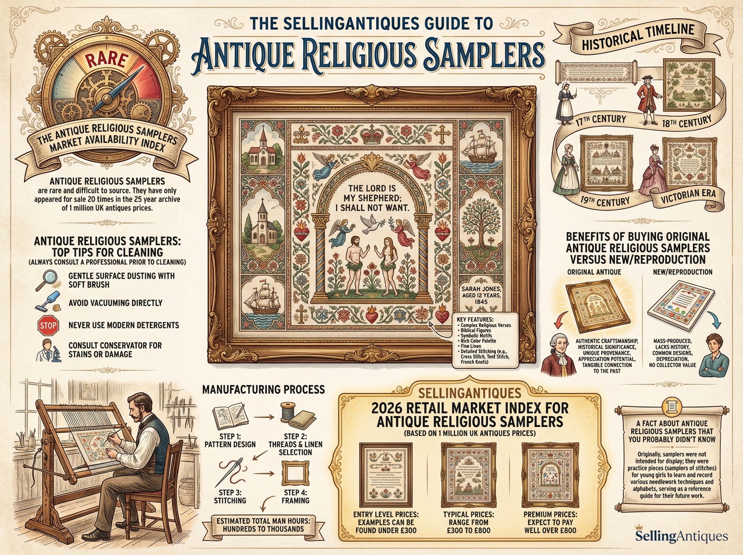 Antique Religious Samplers Guide Infographic