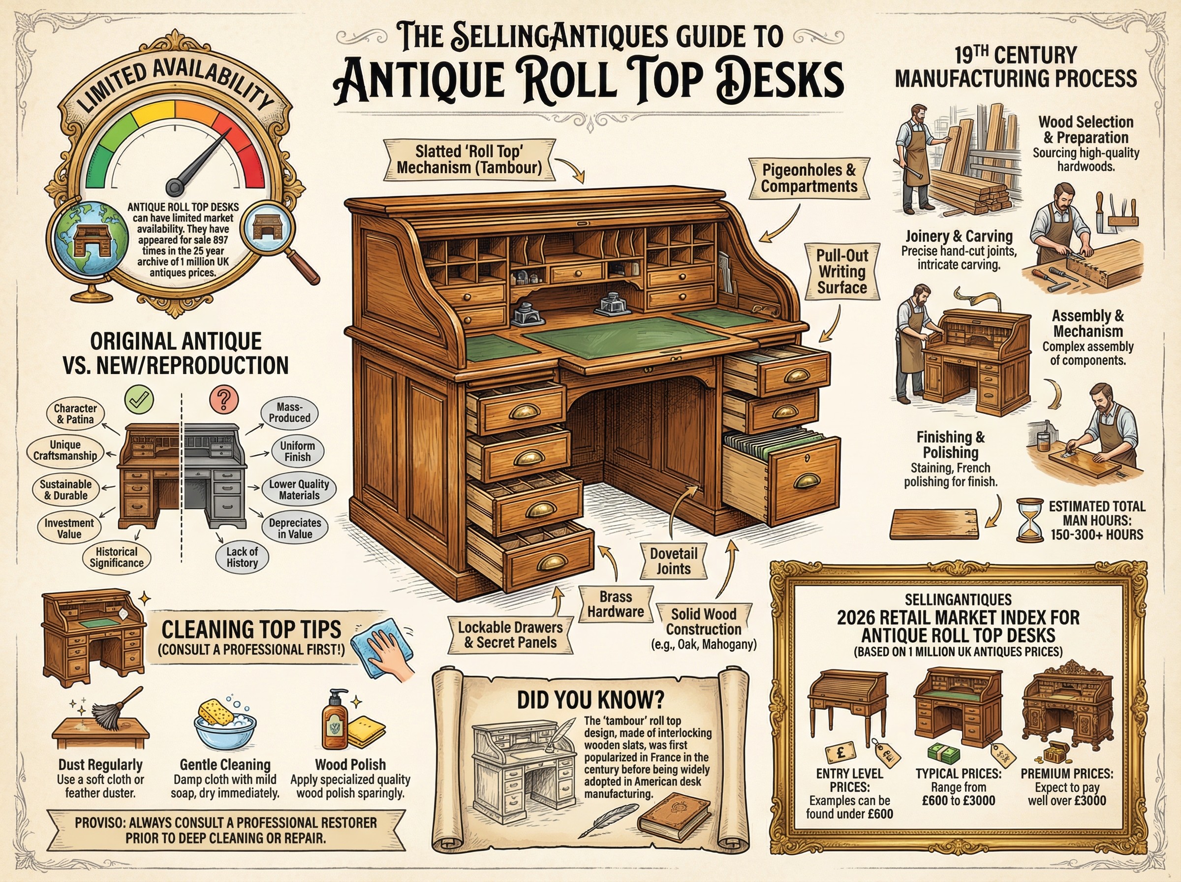 Antique Roll Top Desks Guide Infographic