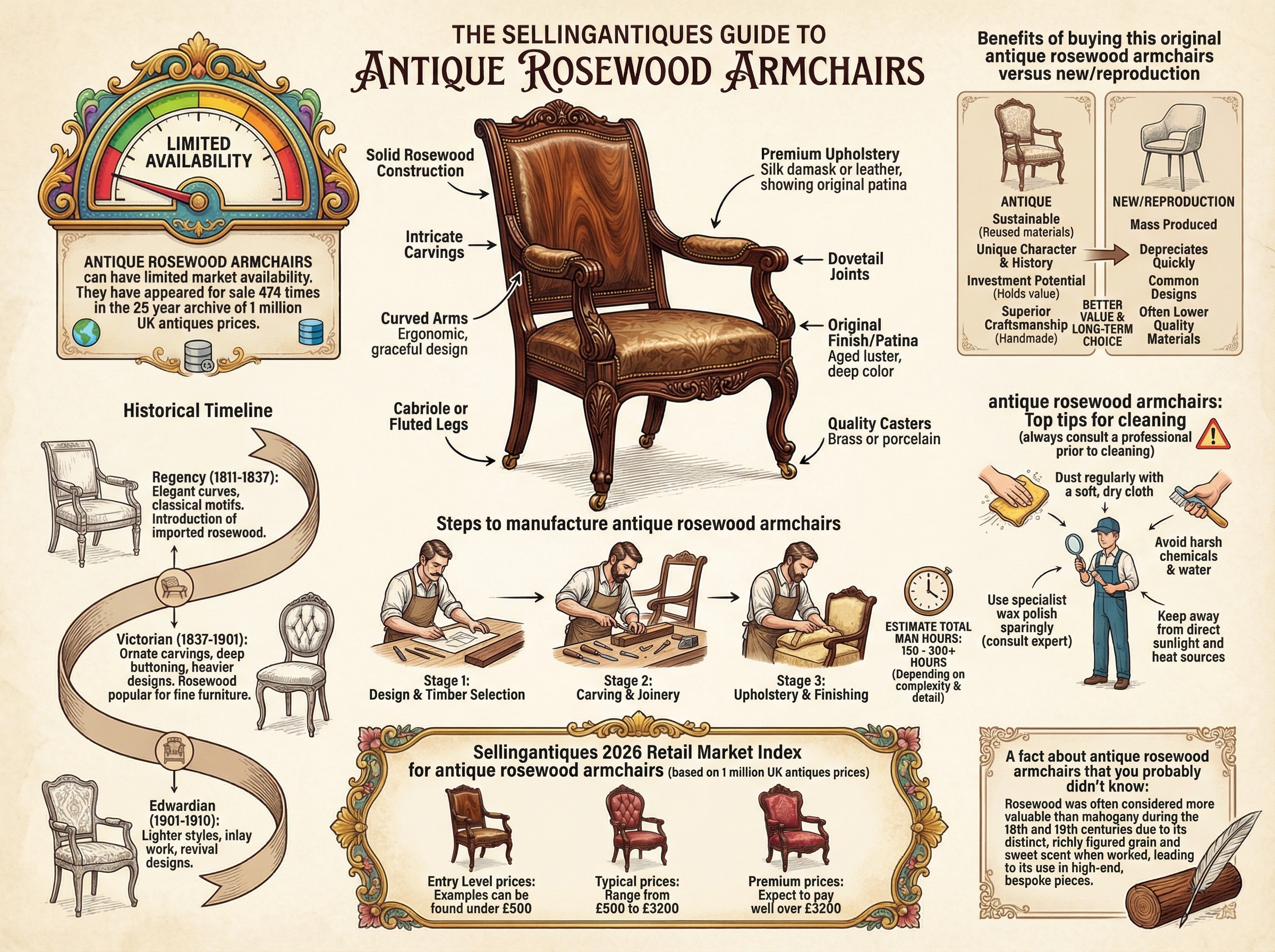Antique Rosewood Armchairs Guide Infographic
