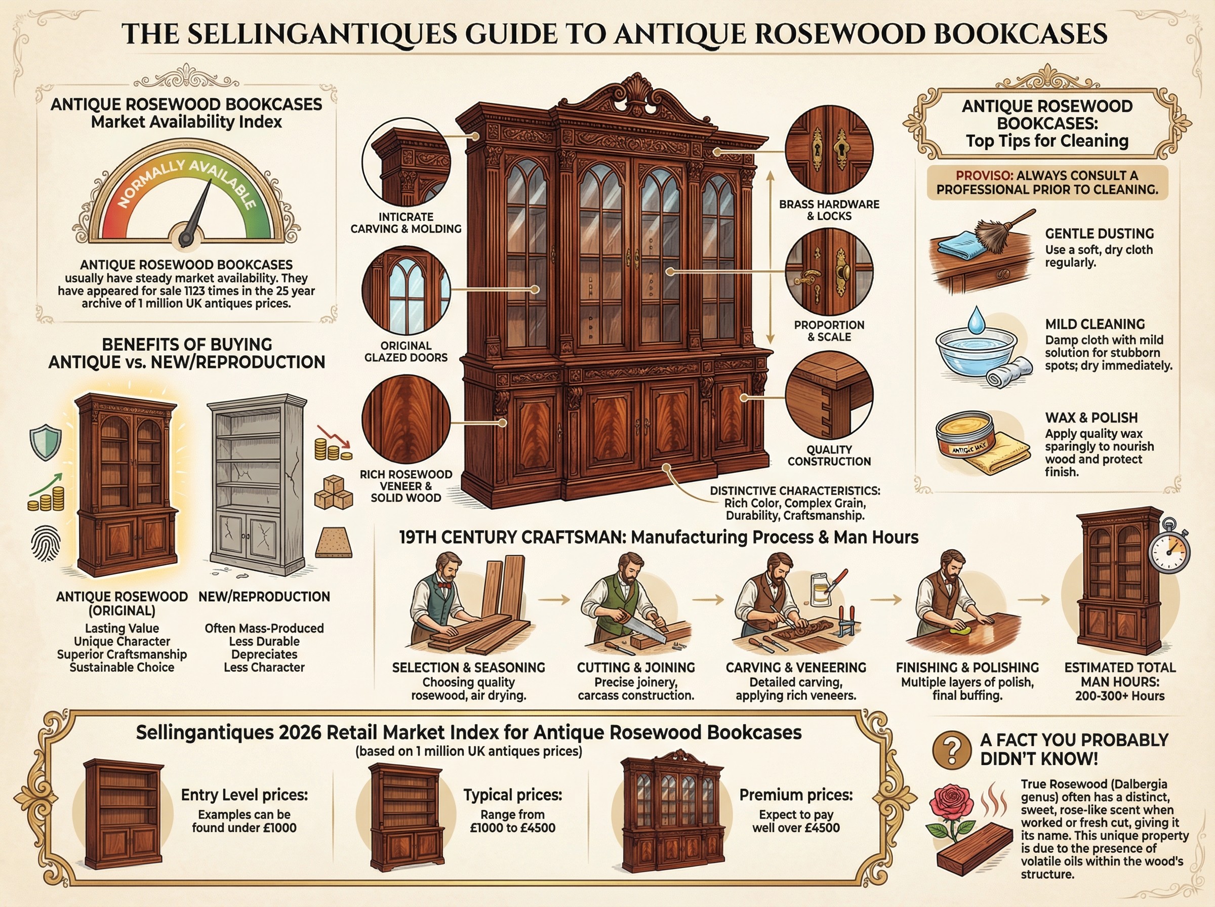Antique Rosewood Bookcases Guide Infographic