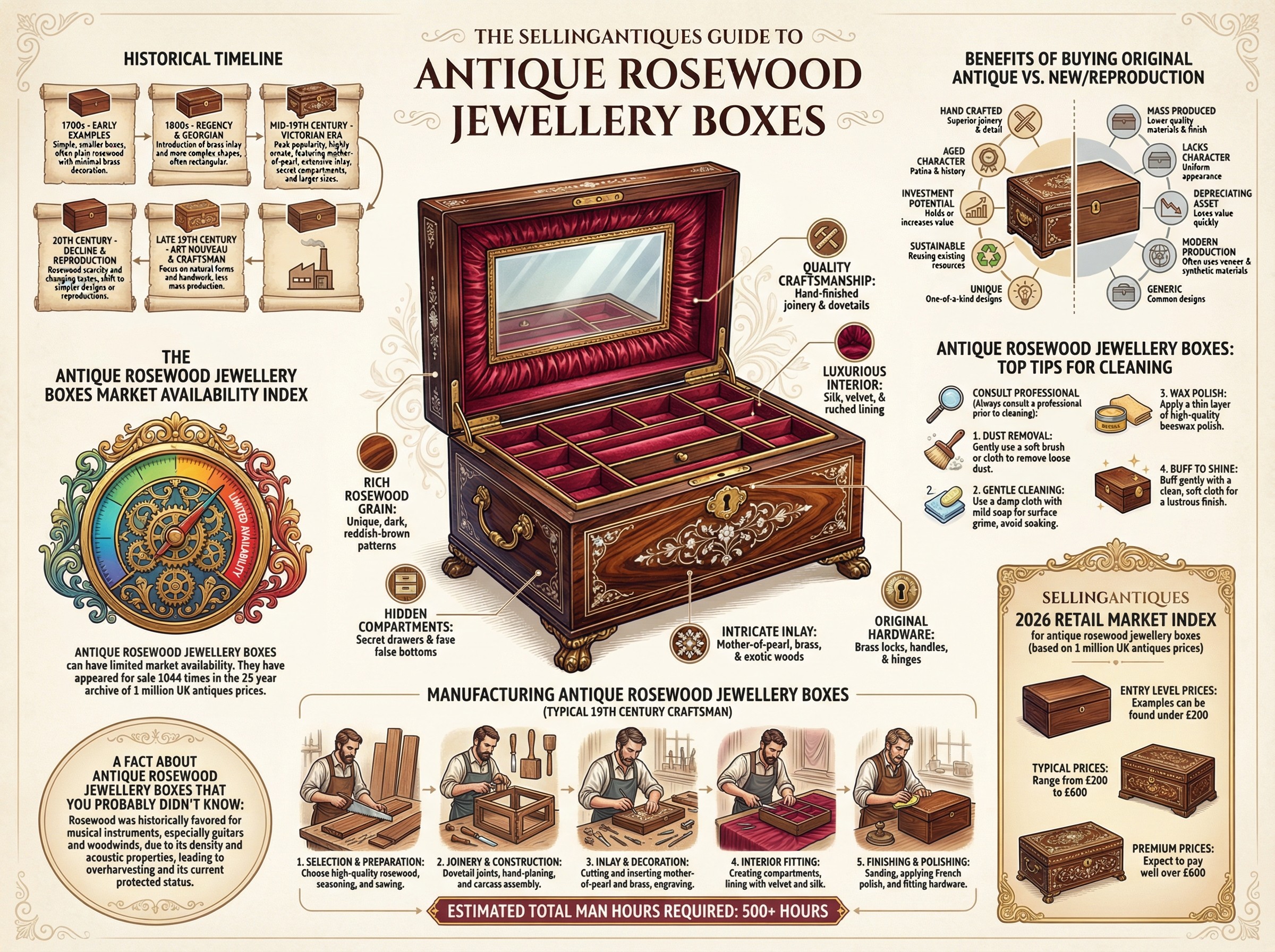 Antique Rosewood Jewellery Boxes Guide Infographic