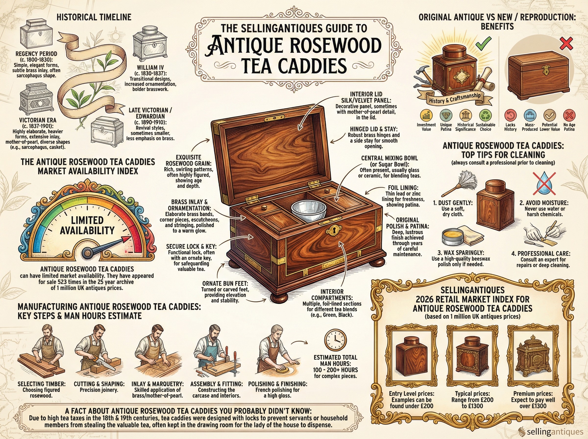 Antique Rosewood Tea Caddies Guide Infographic