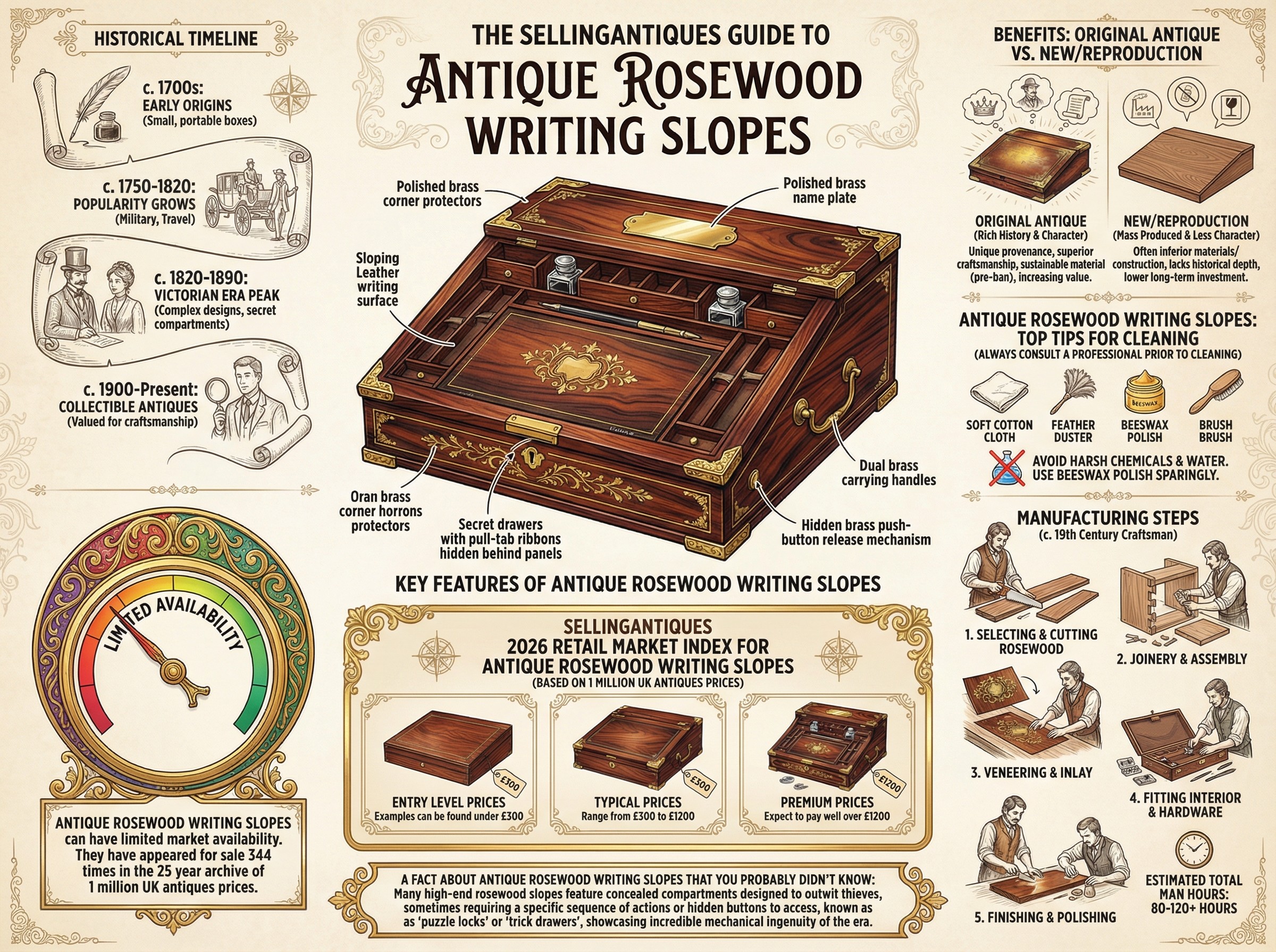 Antique Rosewood Writing Slopes Guide Infographic