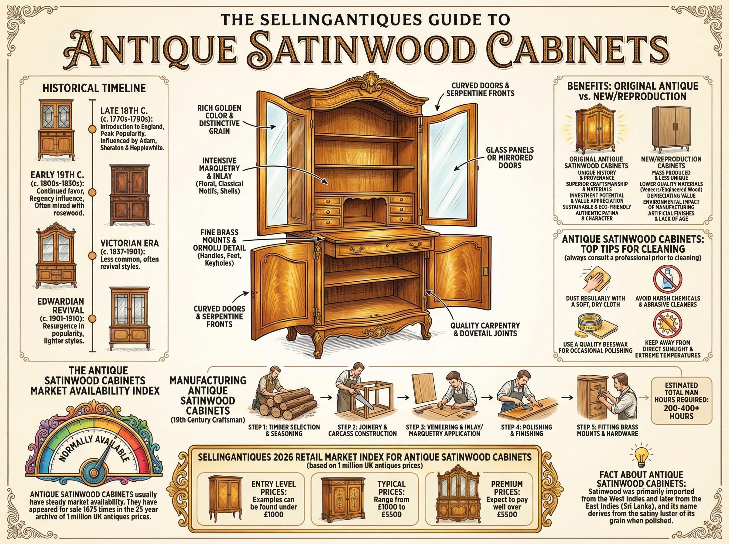 Antique Satinwood Cabinets Guide Infographic