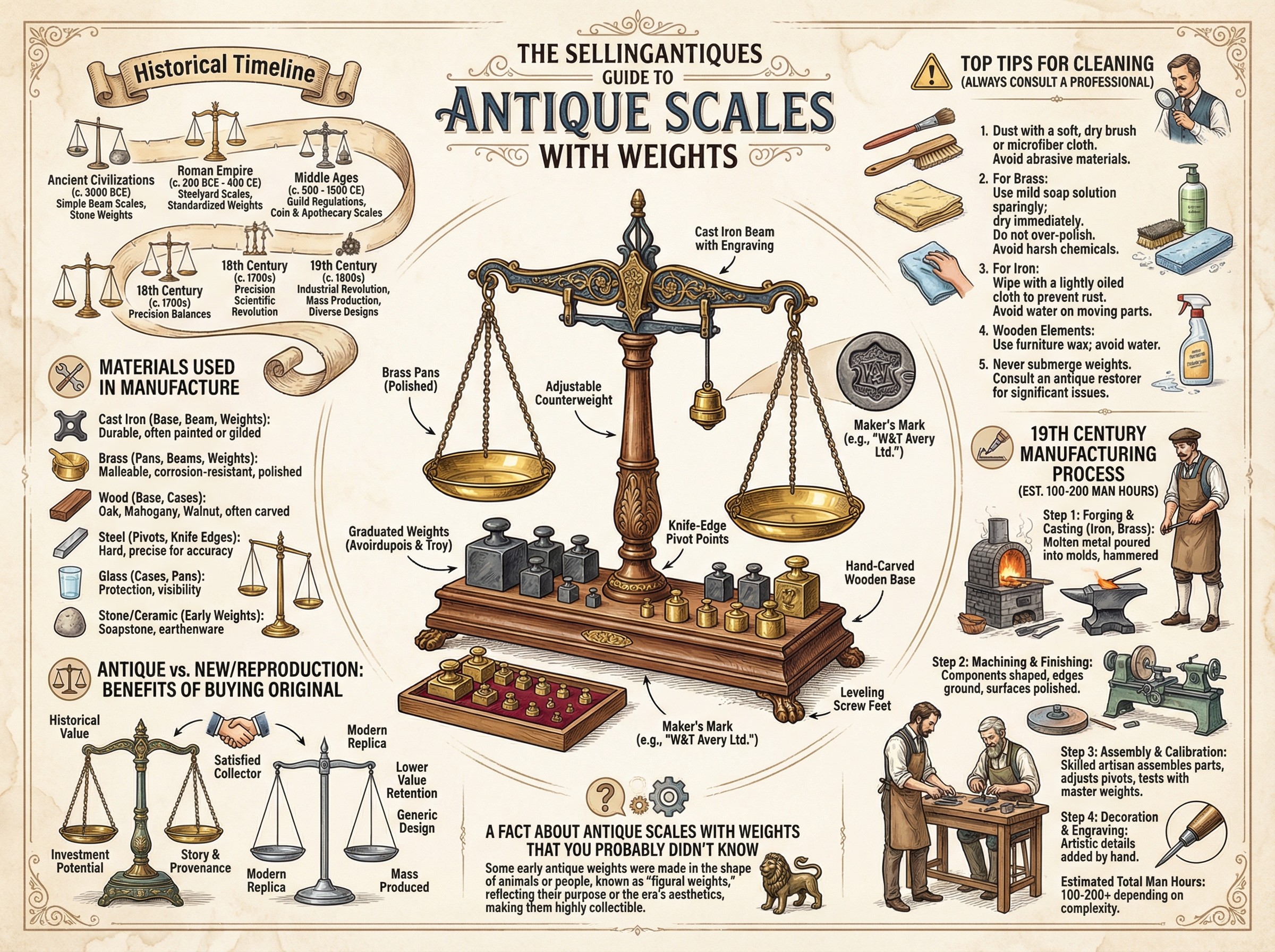 Antique Scales With Weights Guide Infographic