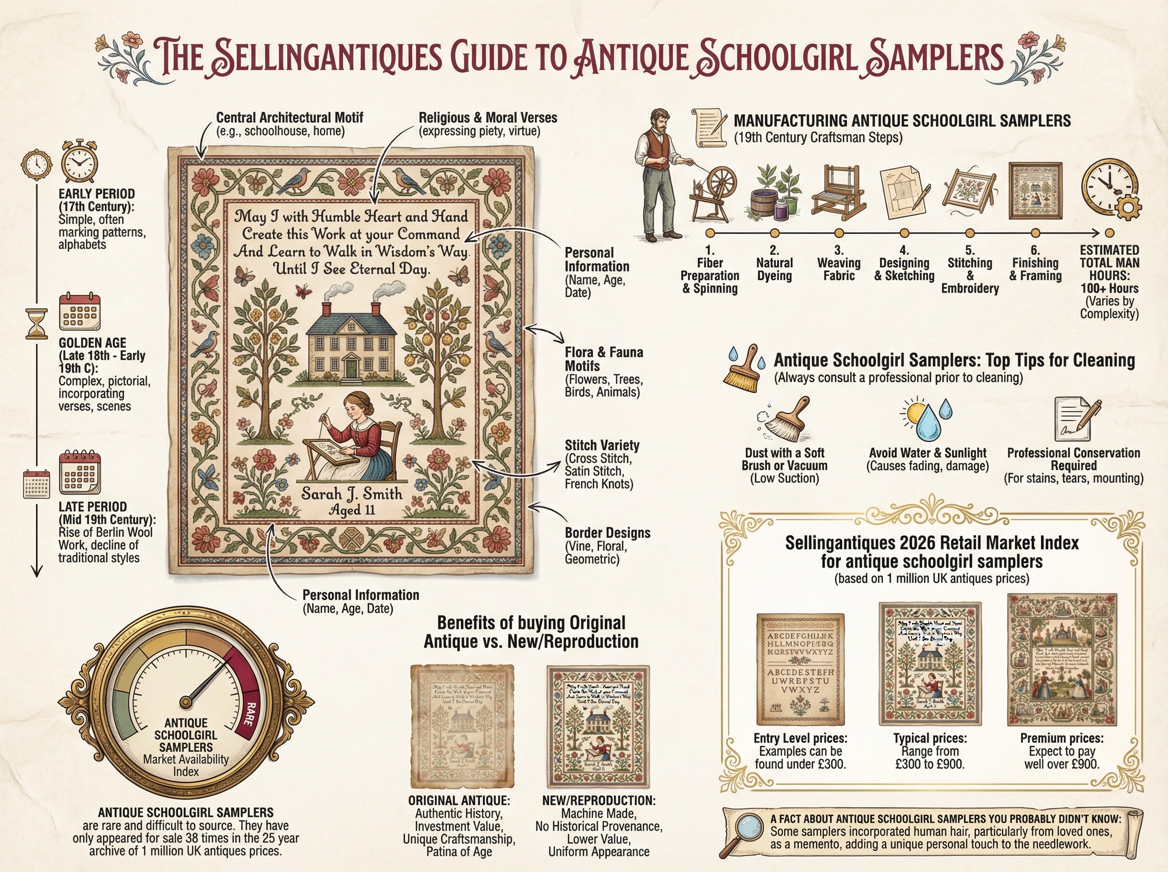 Antique Schoolgirl Samplers Guide Infographic