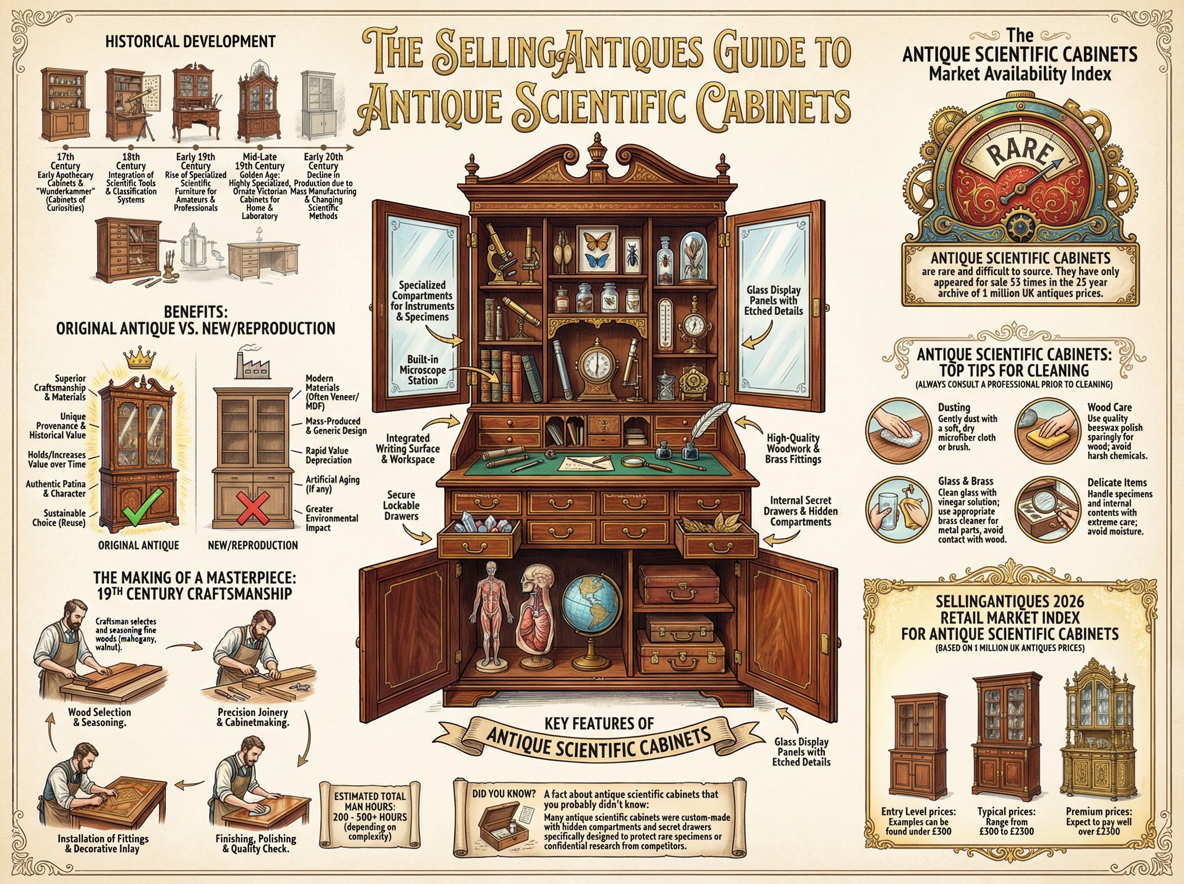 Antique Scientific Cabinets Guide Infographic
