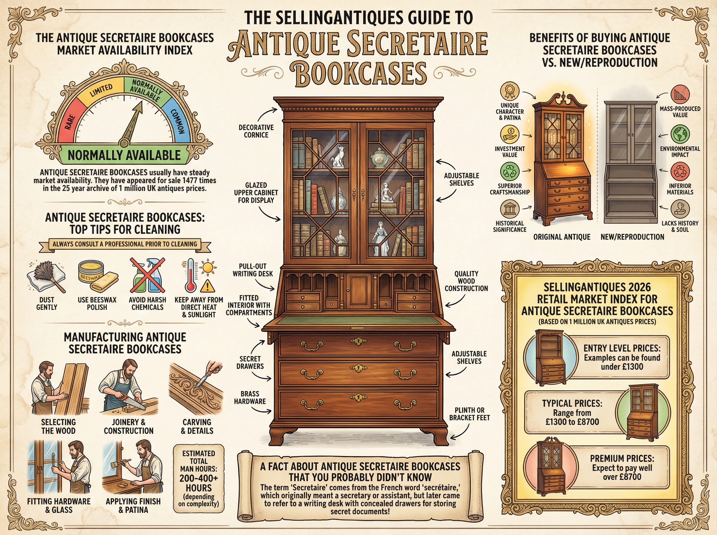 Antique Secretaire Bookcases Guide Infographic