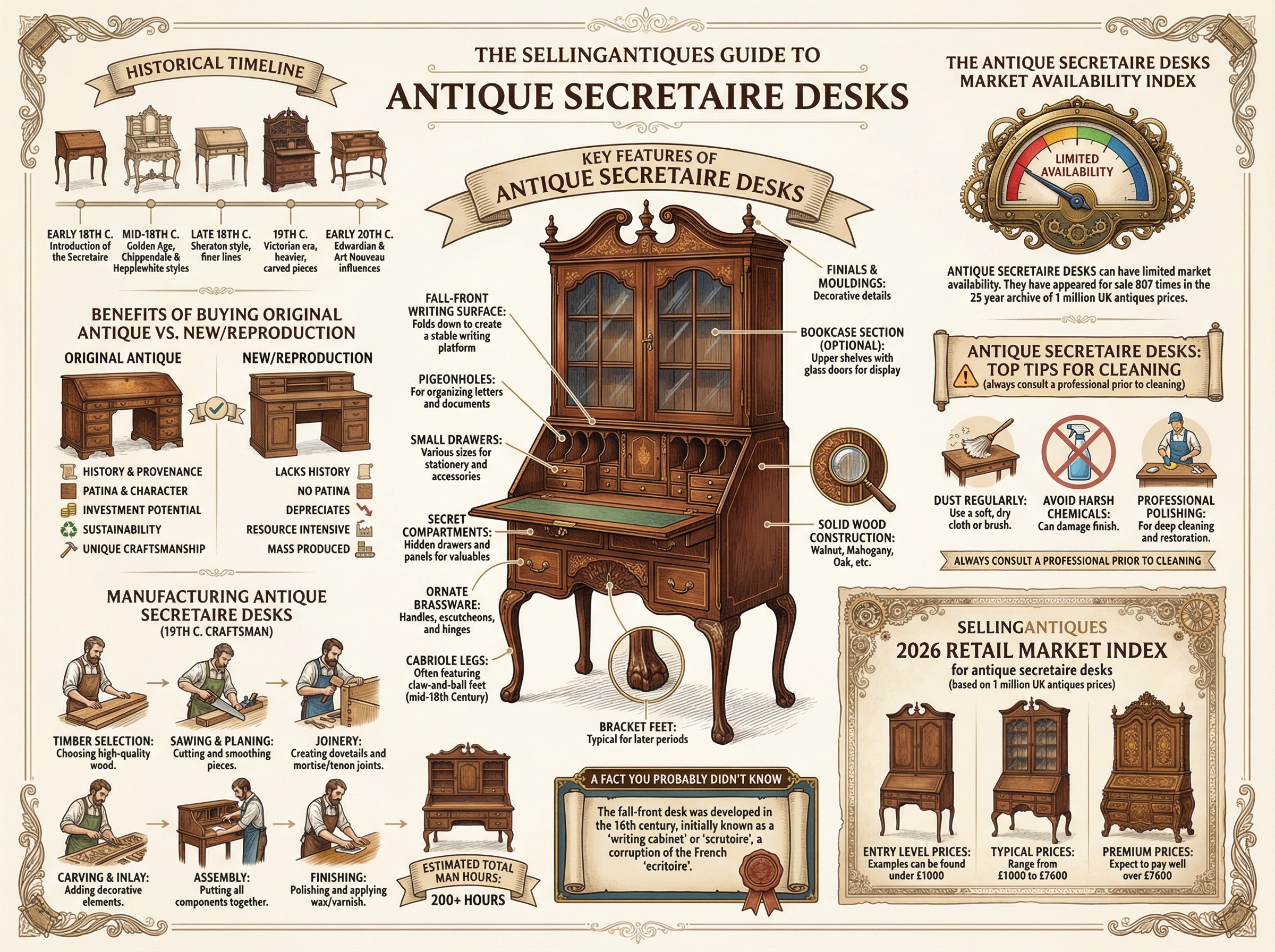 Antique Secretaire Desks Guide Infographic