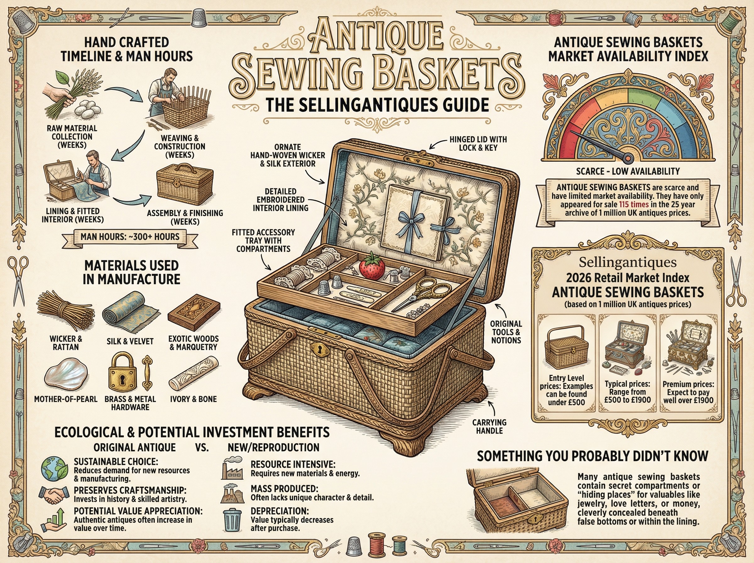 Antique Sewing Baskets Guide Infographic