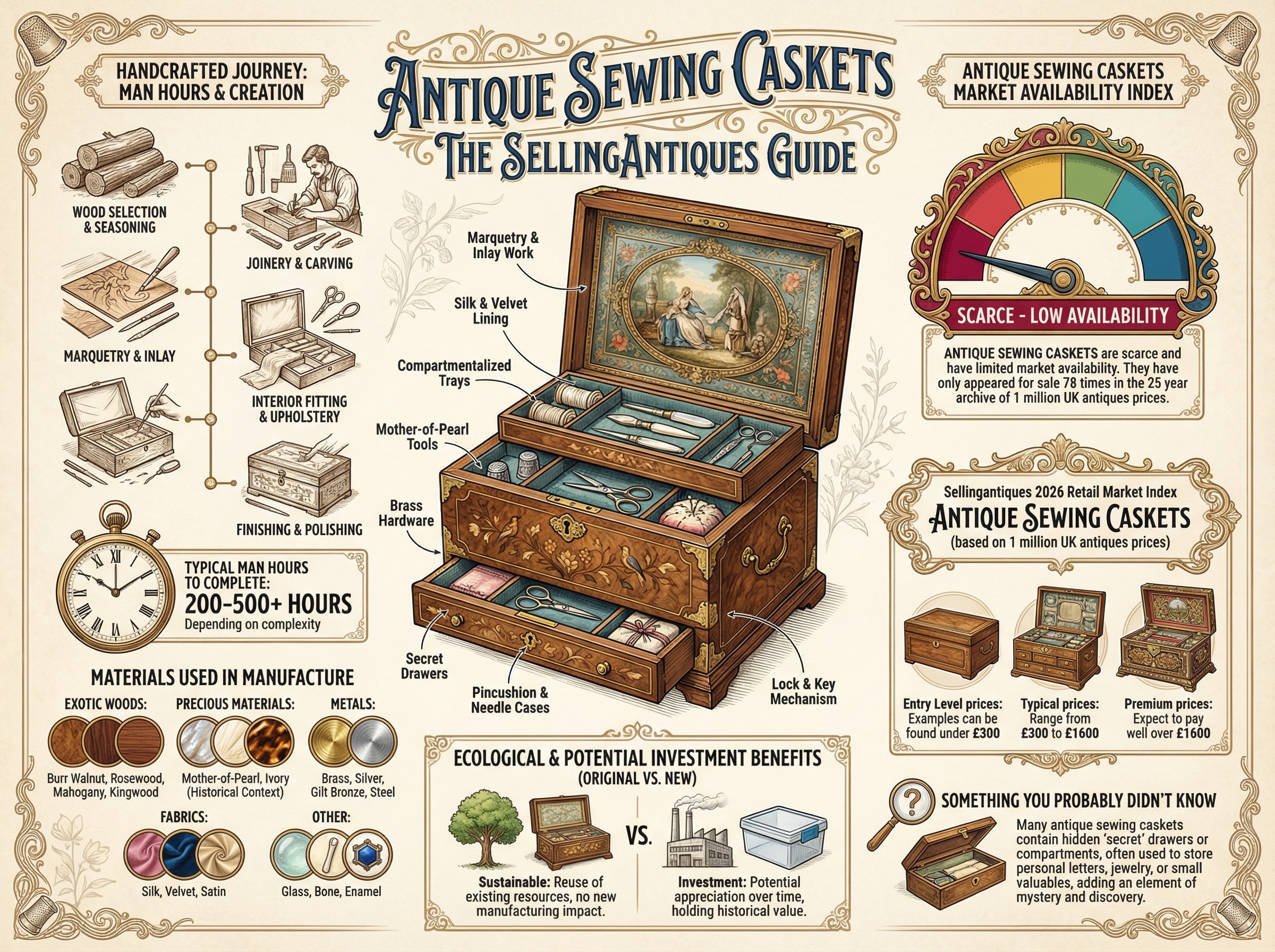 Antique Sewing Caskets Guide Infographic