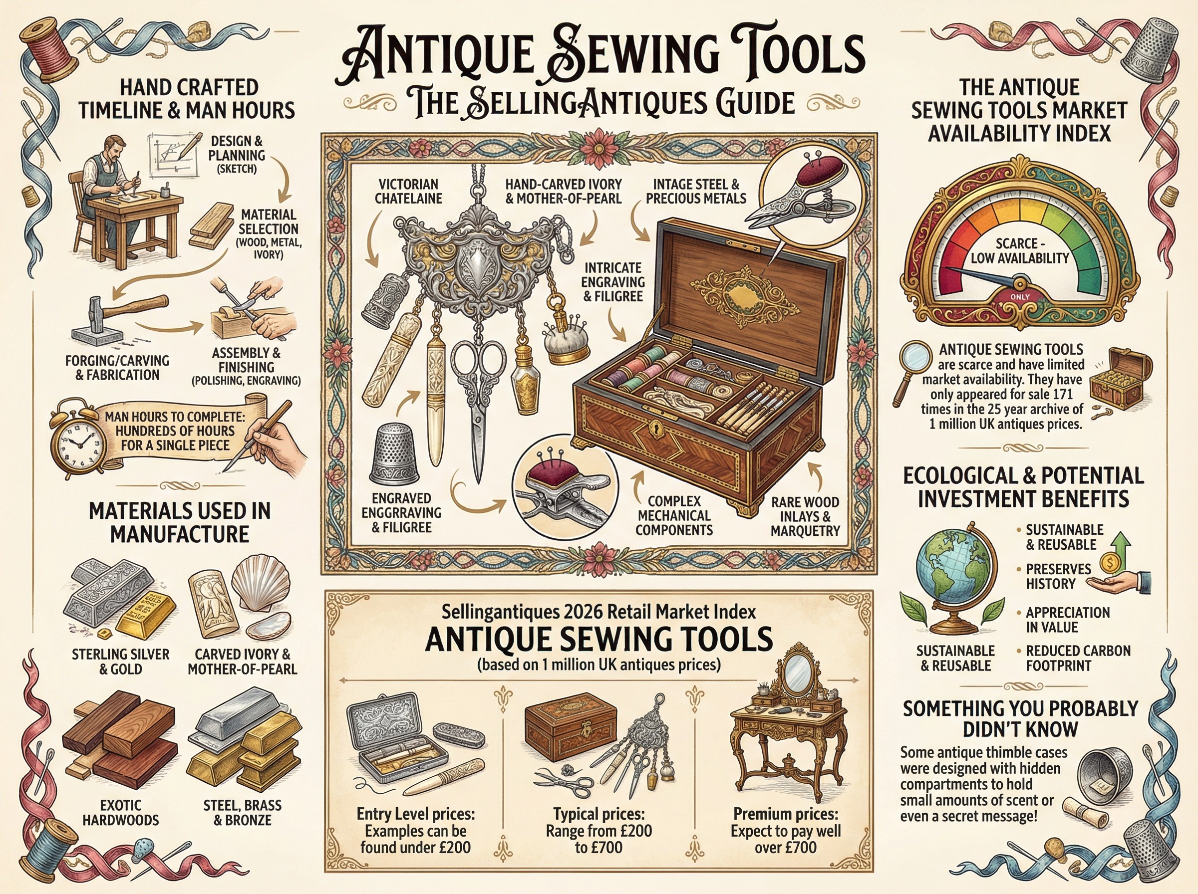 Antique Sewing Tools Guide Infographic