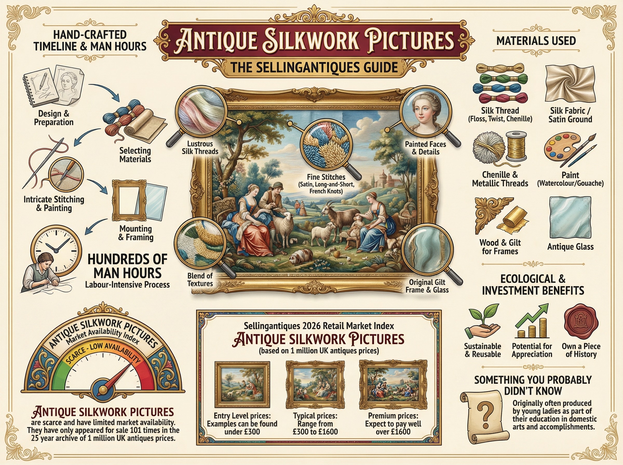 Antique Silkwork Pictures Guide Infographic