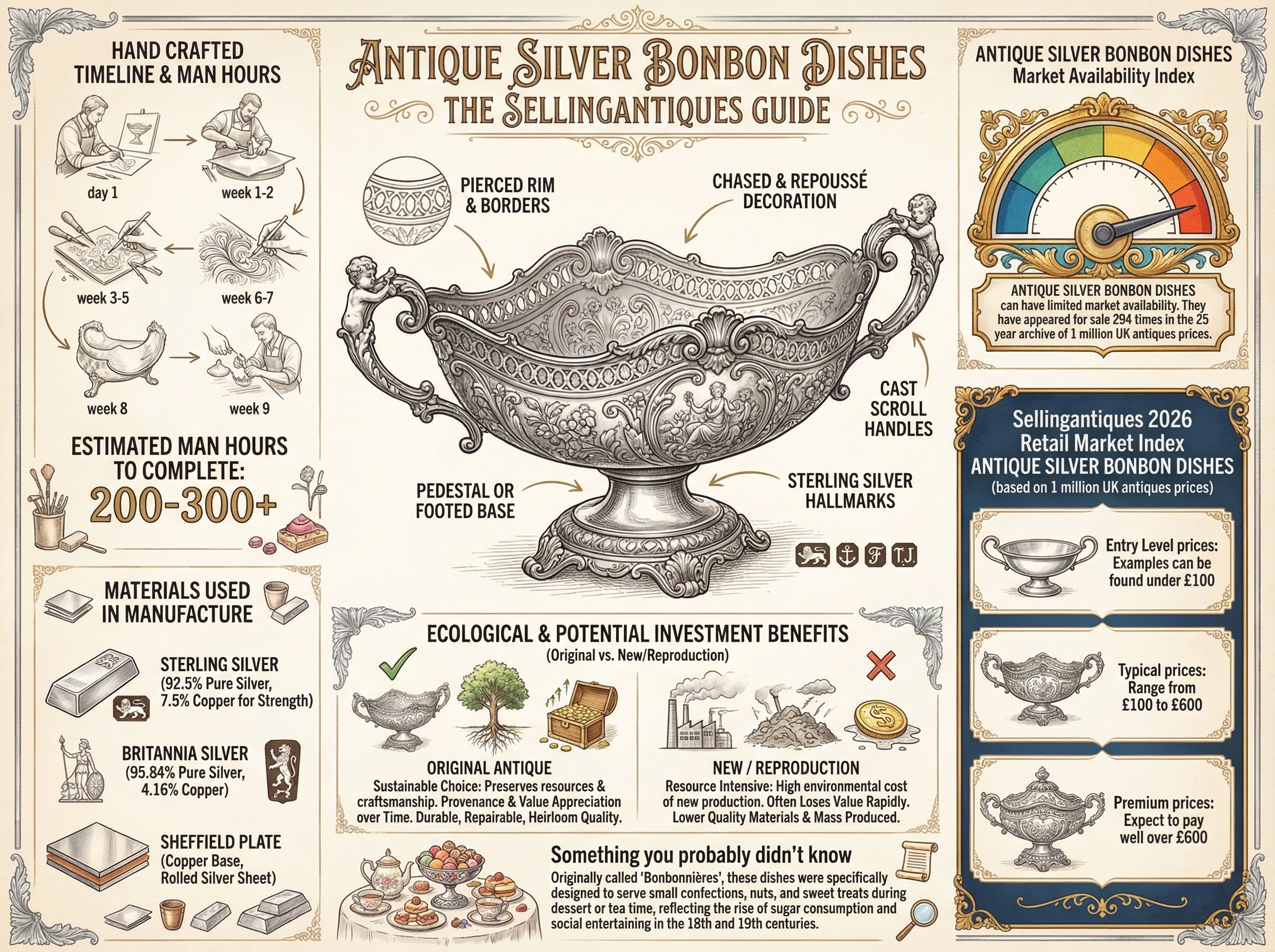 Antique Silver Bonbon Dishes Guide Infographic