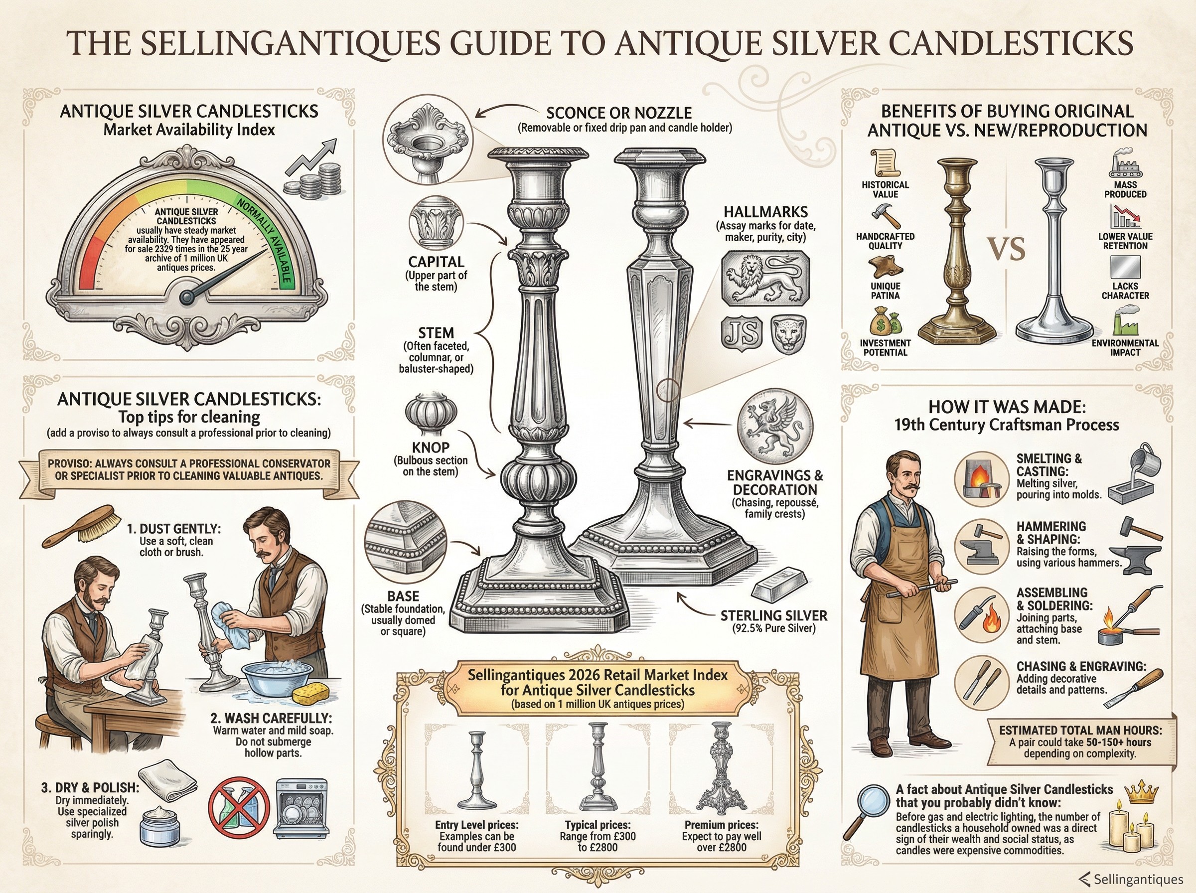 Antique Silver Candlesticks Guide Infographic