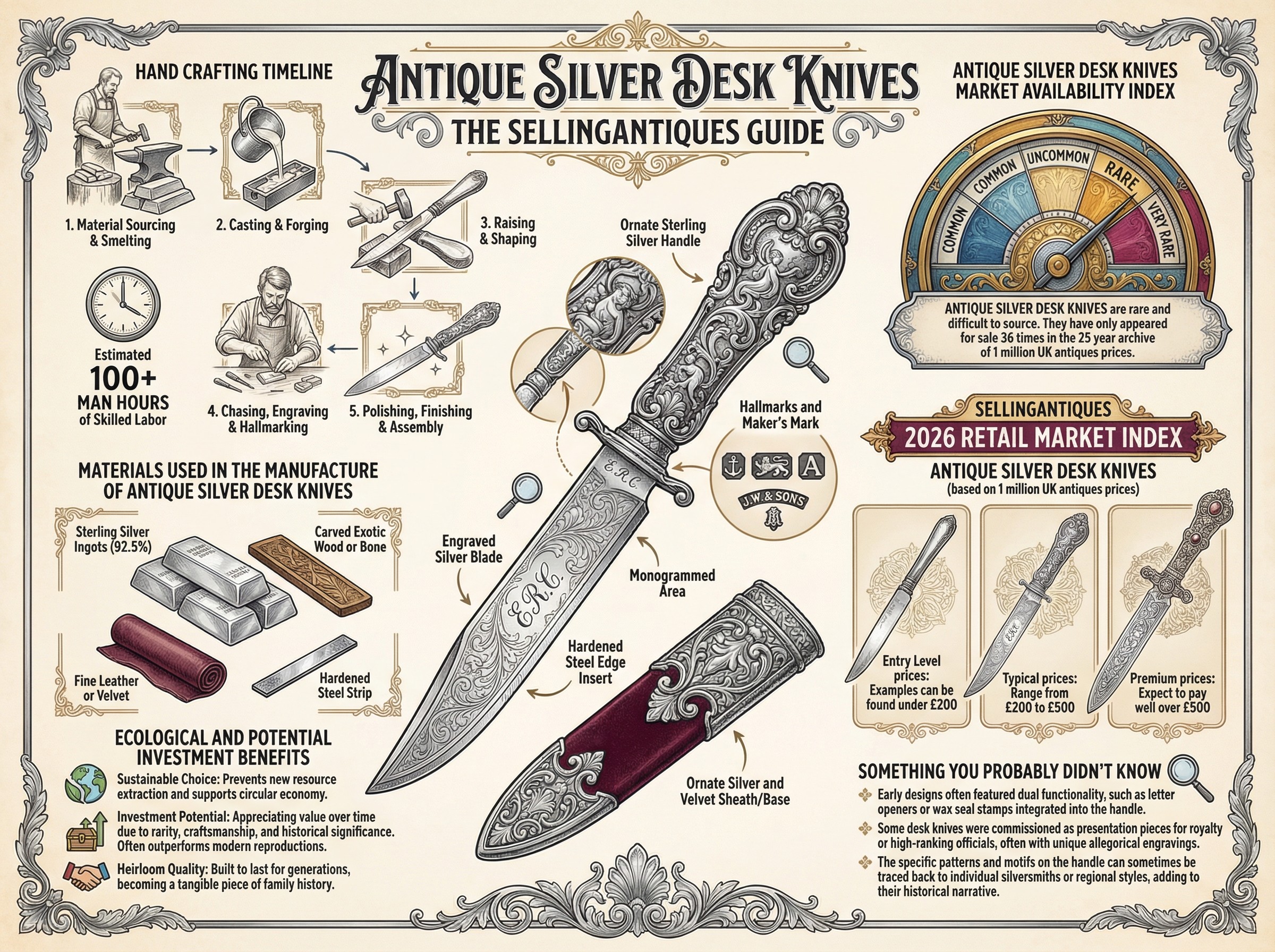 Antique Silver Desk Knives Guide Infographic