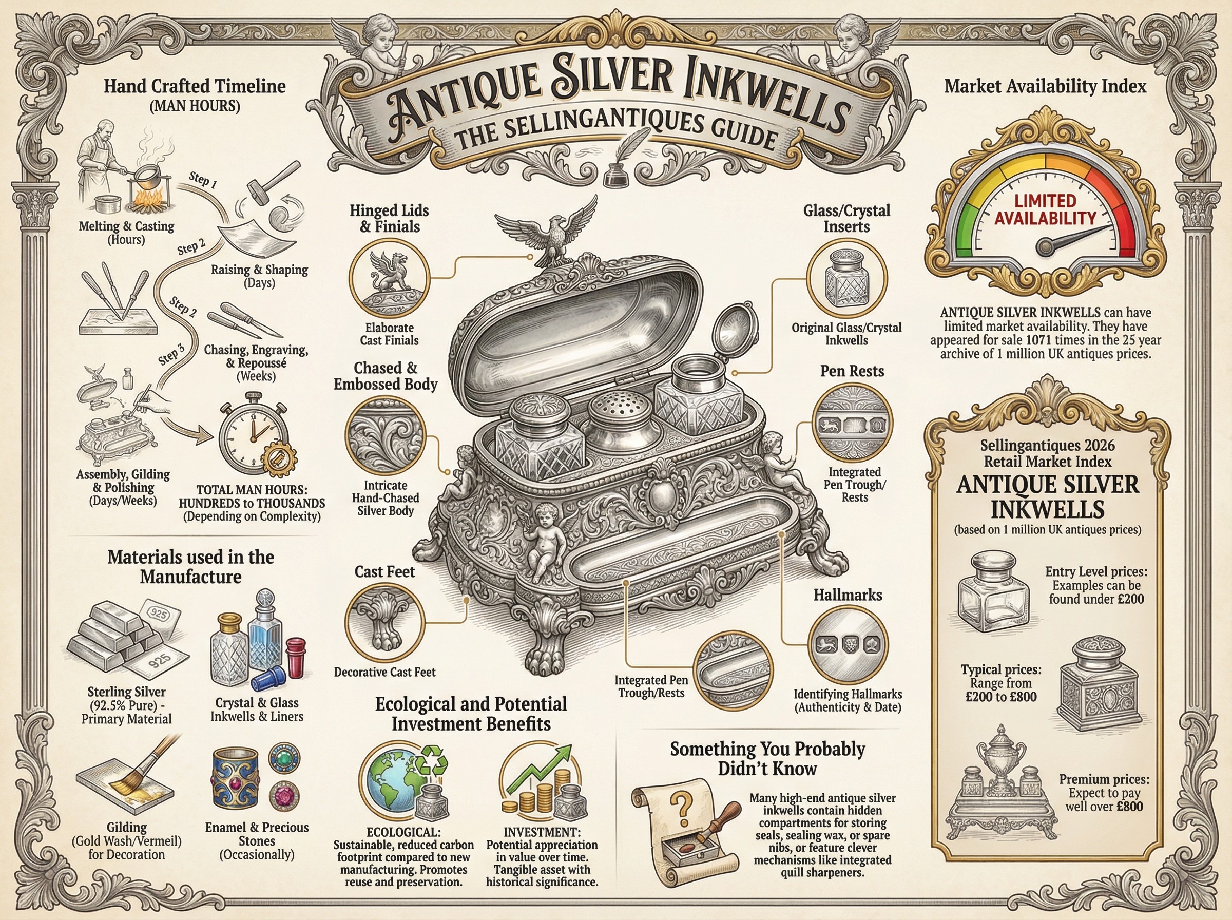 Antique Silver Inkwells Guide Infographic