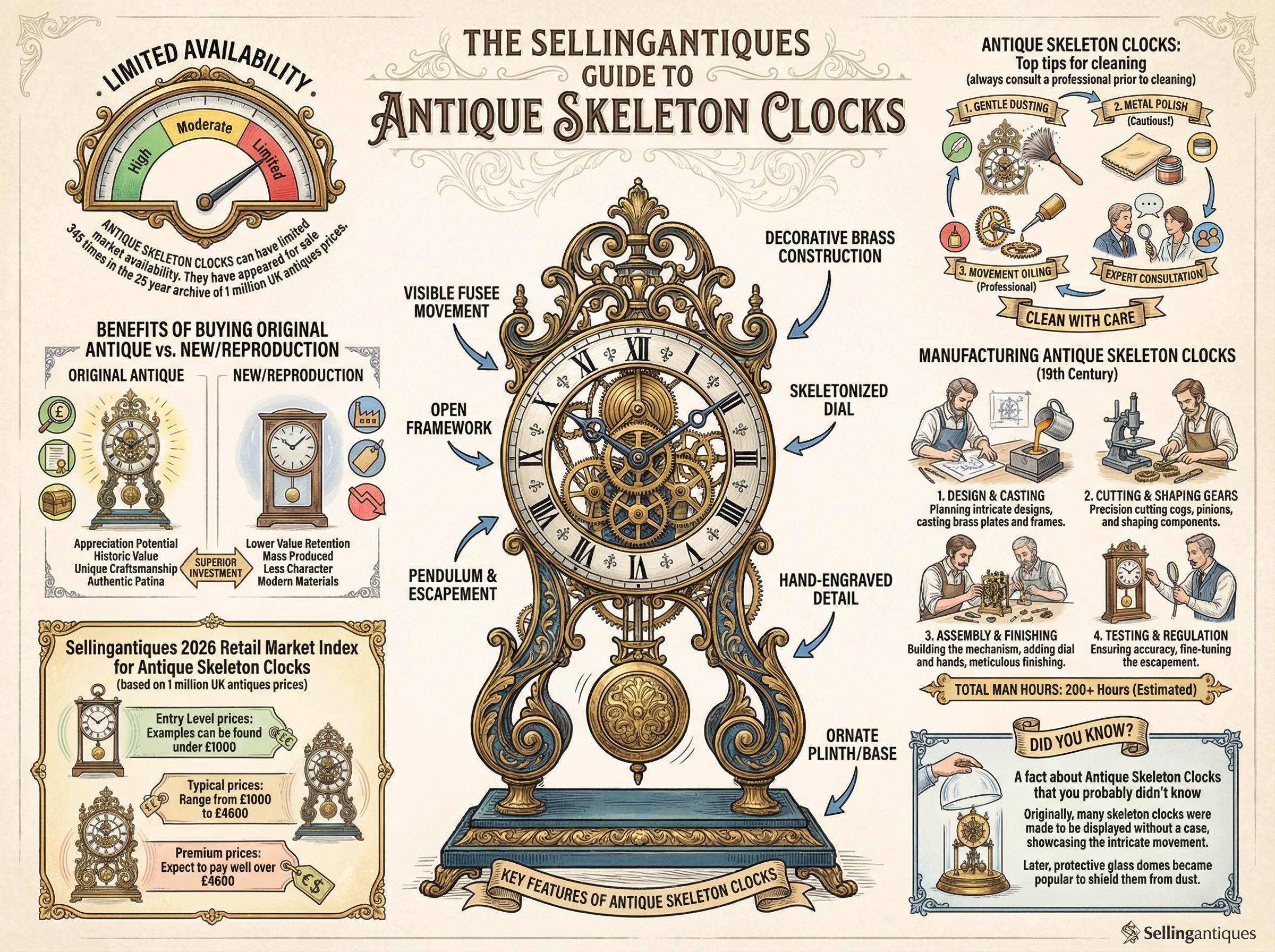 Antique Skeleton Clocks Guide Infographic