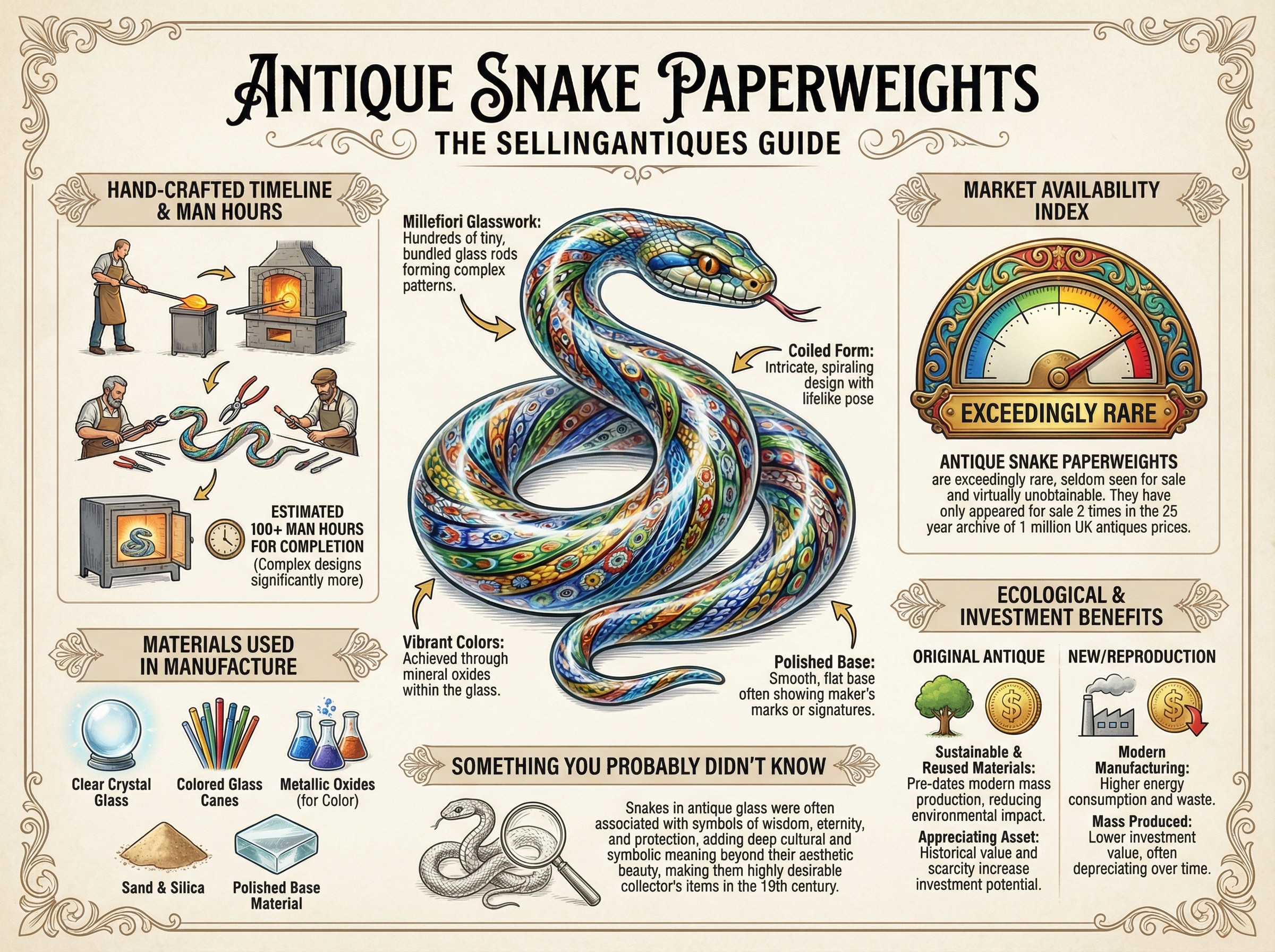 Antique Snake Paperweights Guide Infographic