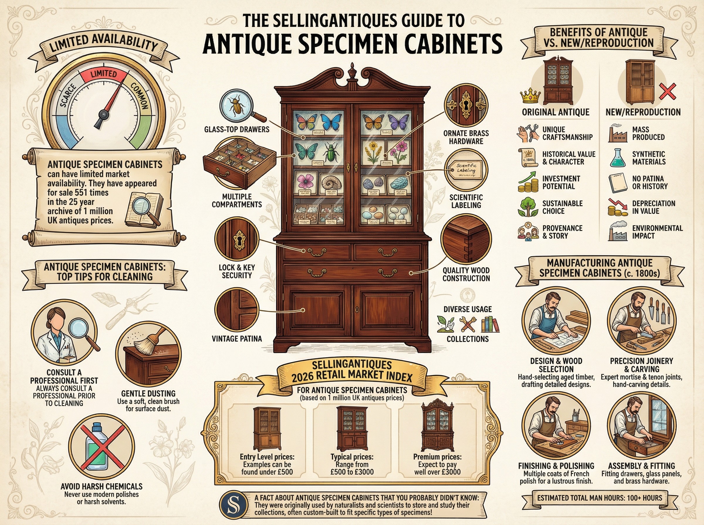 Antique Specimen Cabinets Guide Infographic