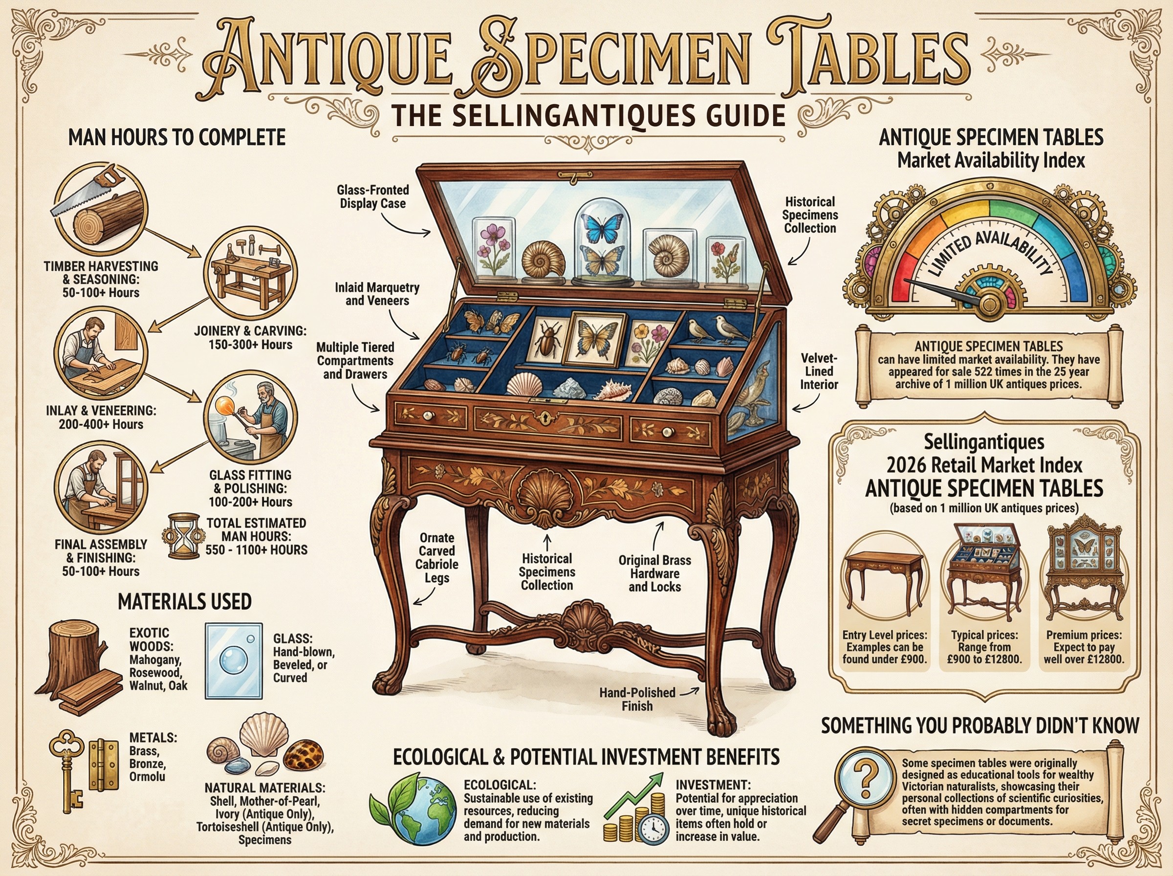 Antique Specimen Tables Guide Infographic