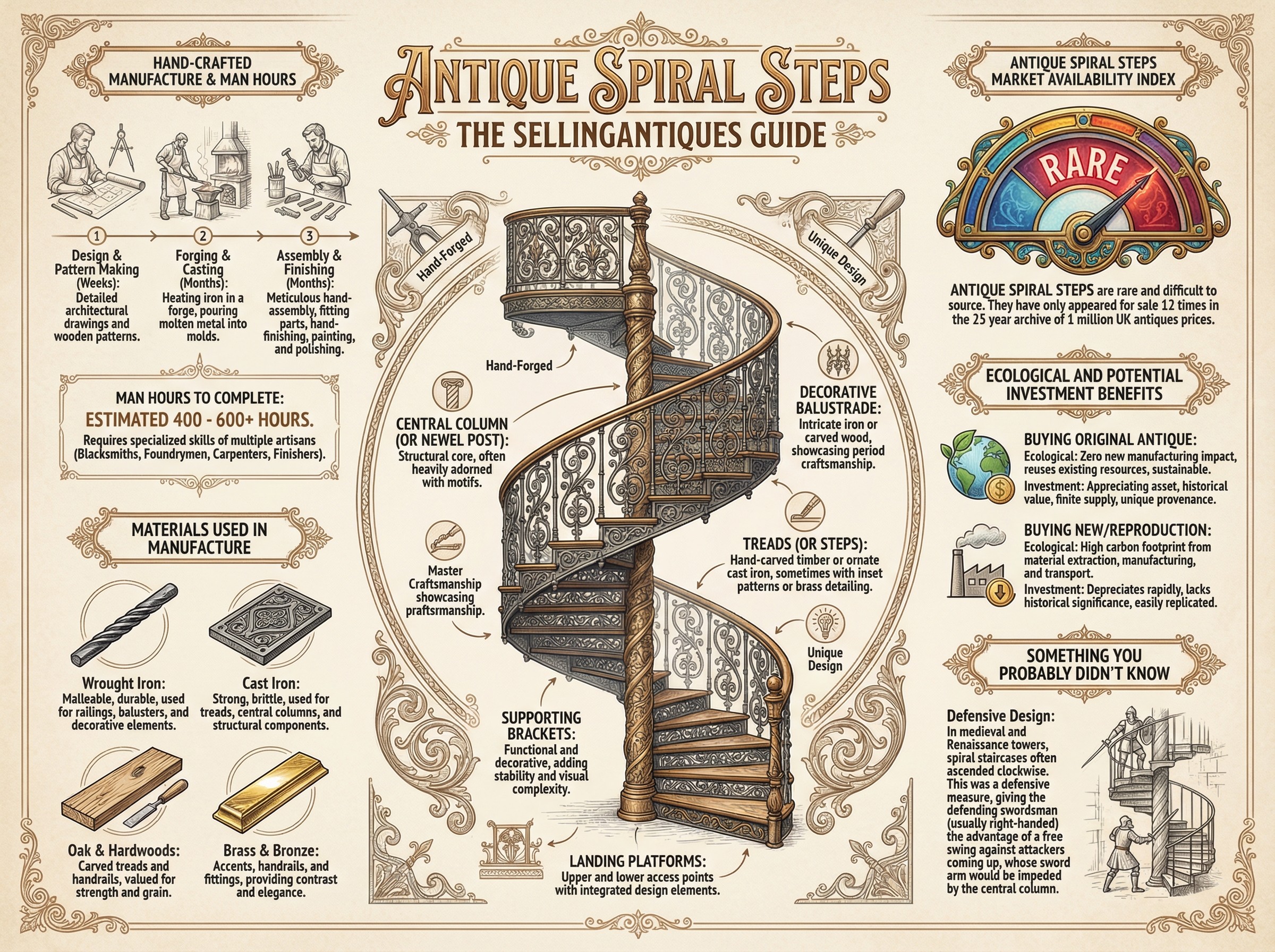Antique Spiral Steps Guide Infographic