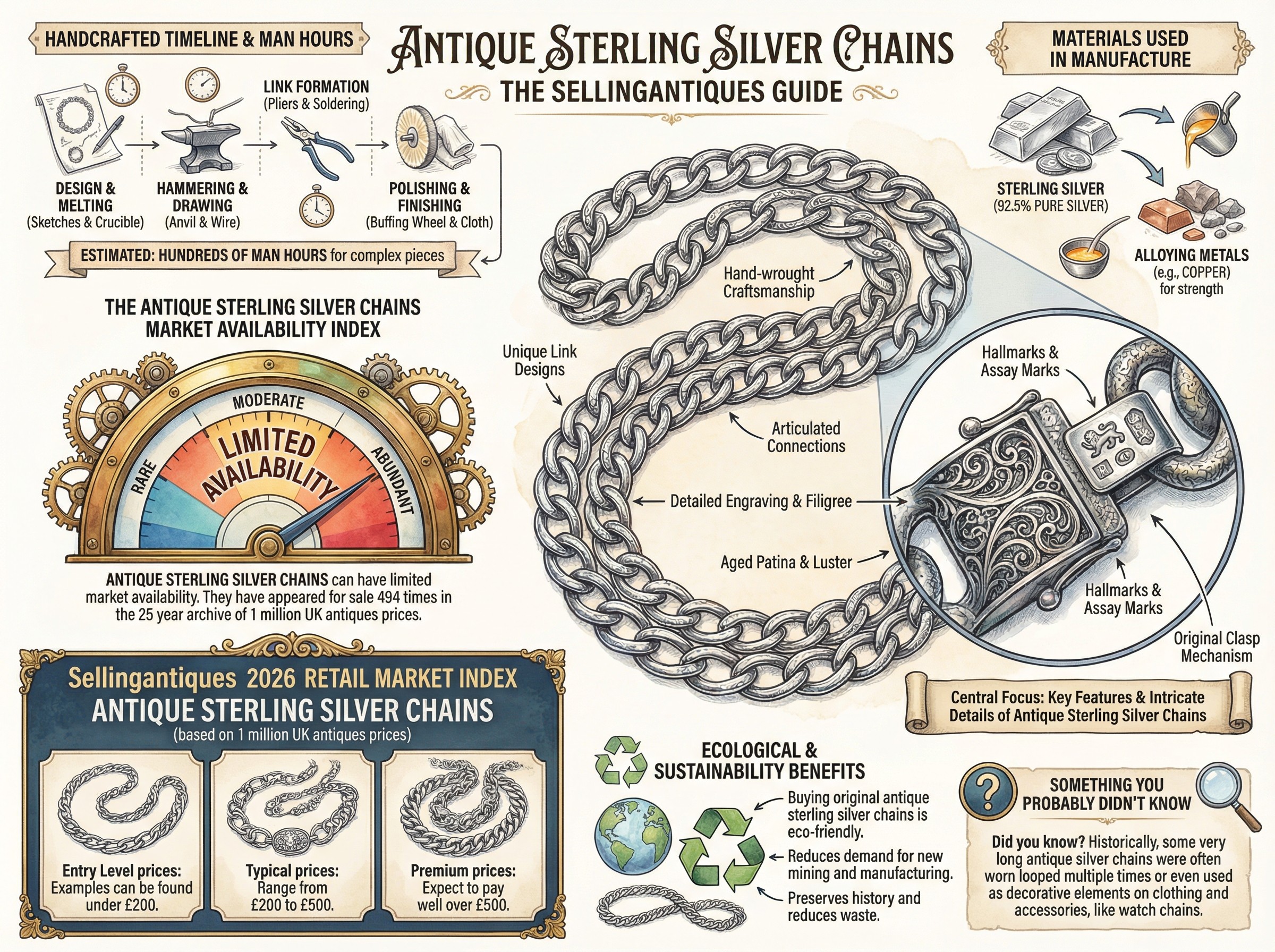 Antique Sterling Silver Chains Guide Infographic