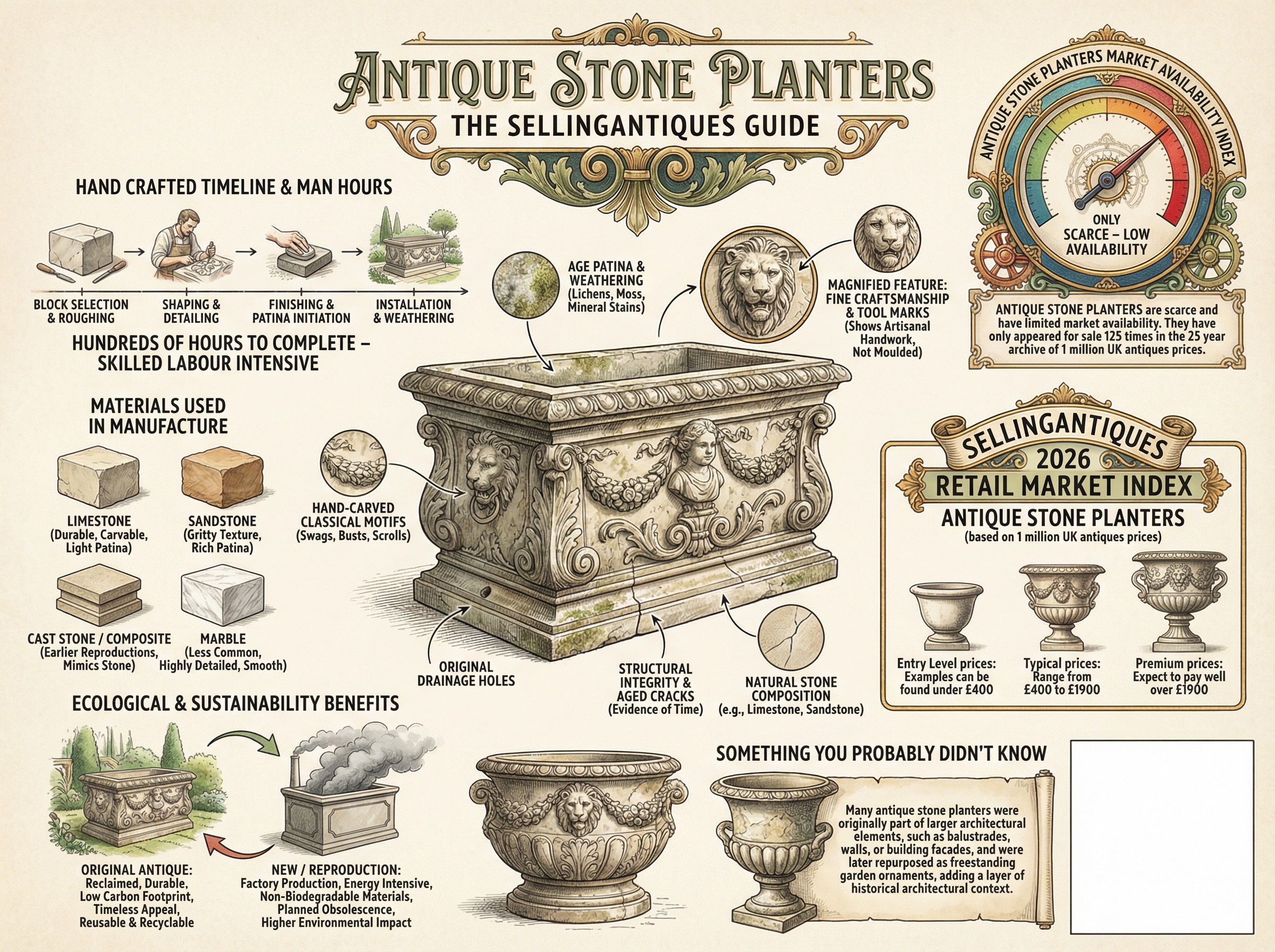 Antique Stone Planters Guide Infographic
