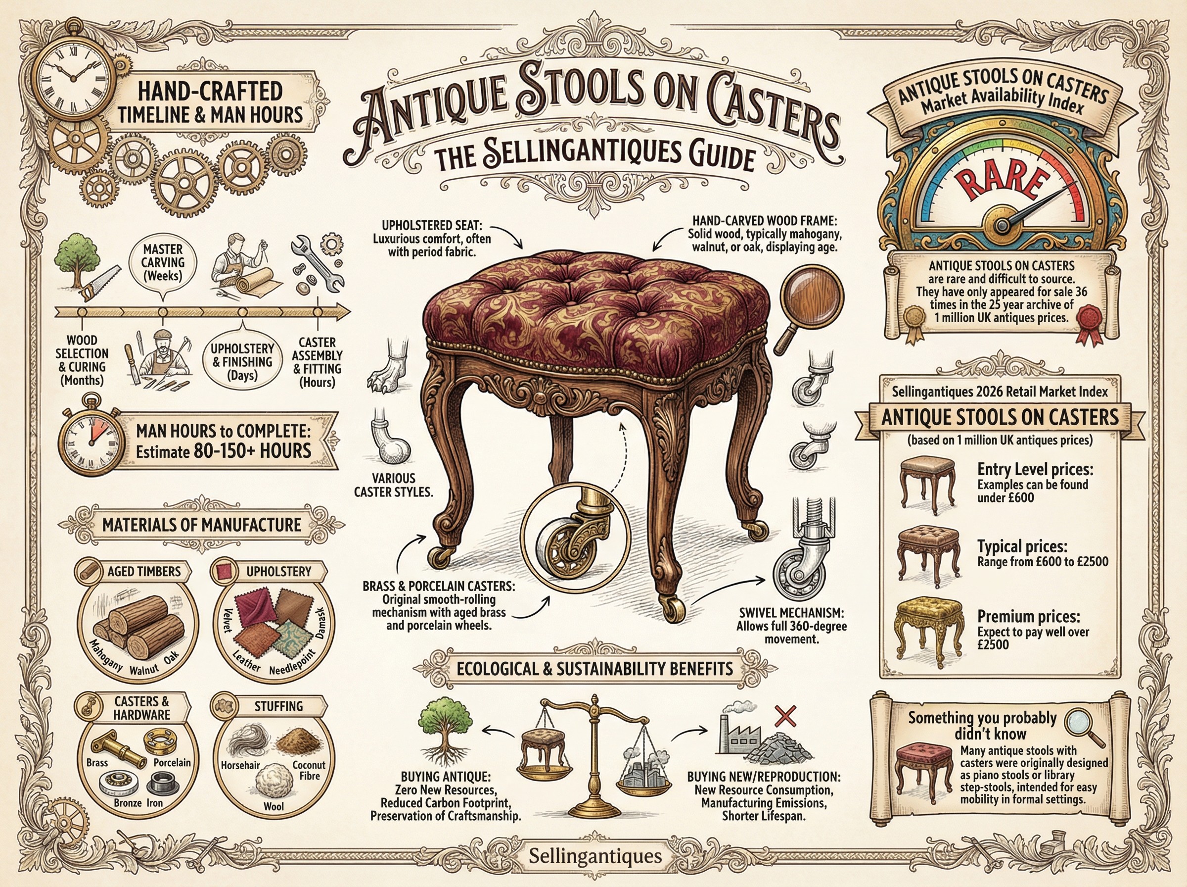 Antique Stools On Casters Guide Infographic