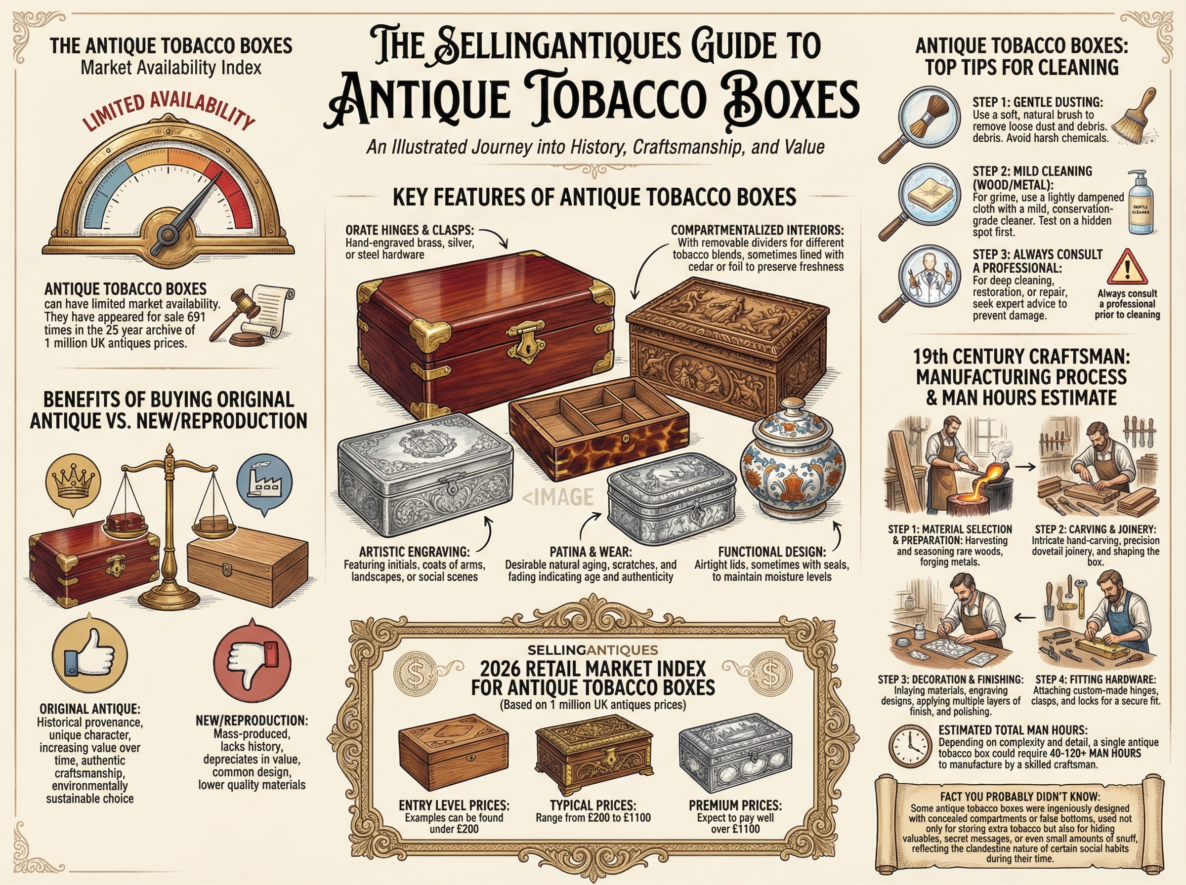 Antique Tobacco Boxes Guide Infographic