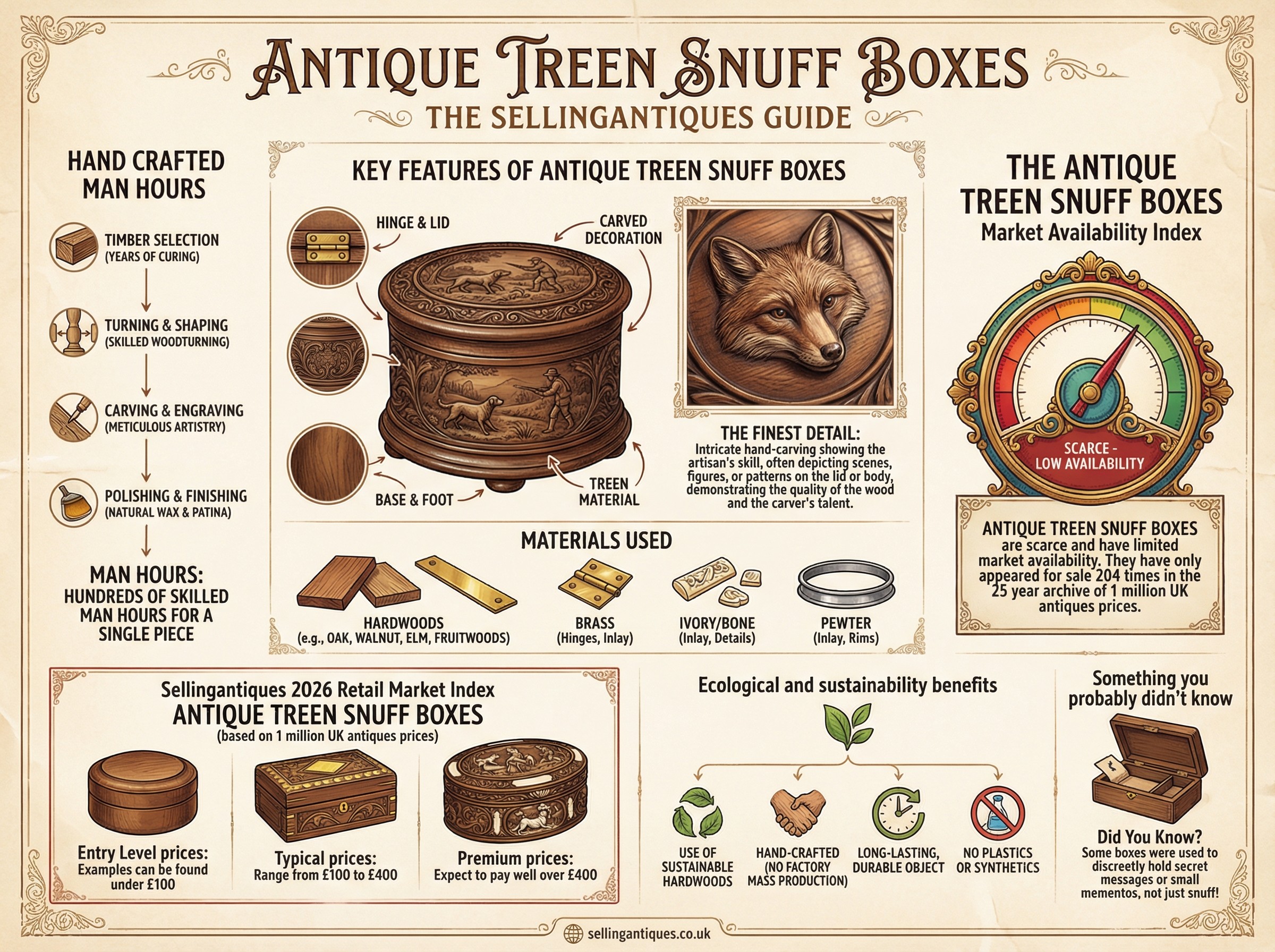 Antique Treen Snuff Boxes Guide Infographic