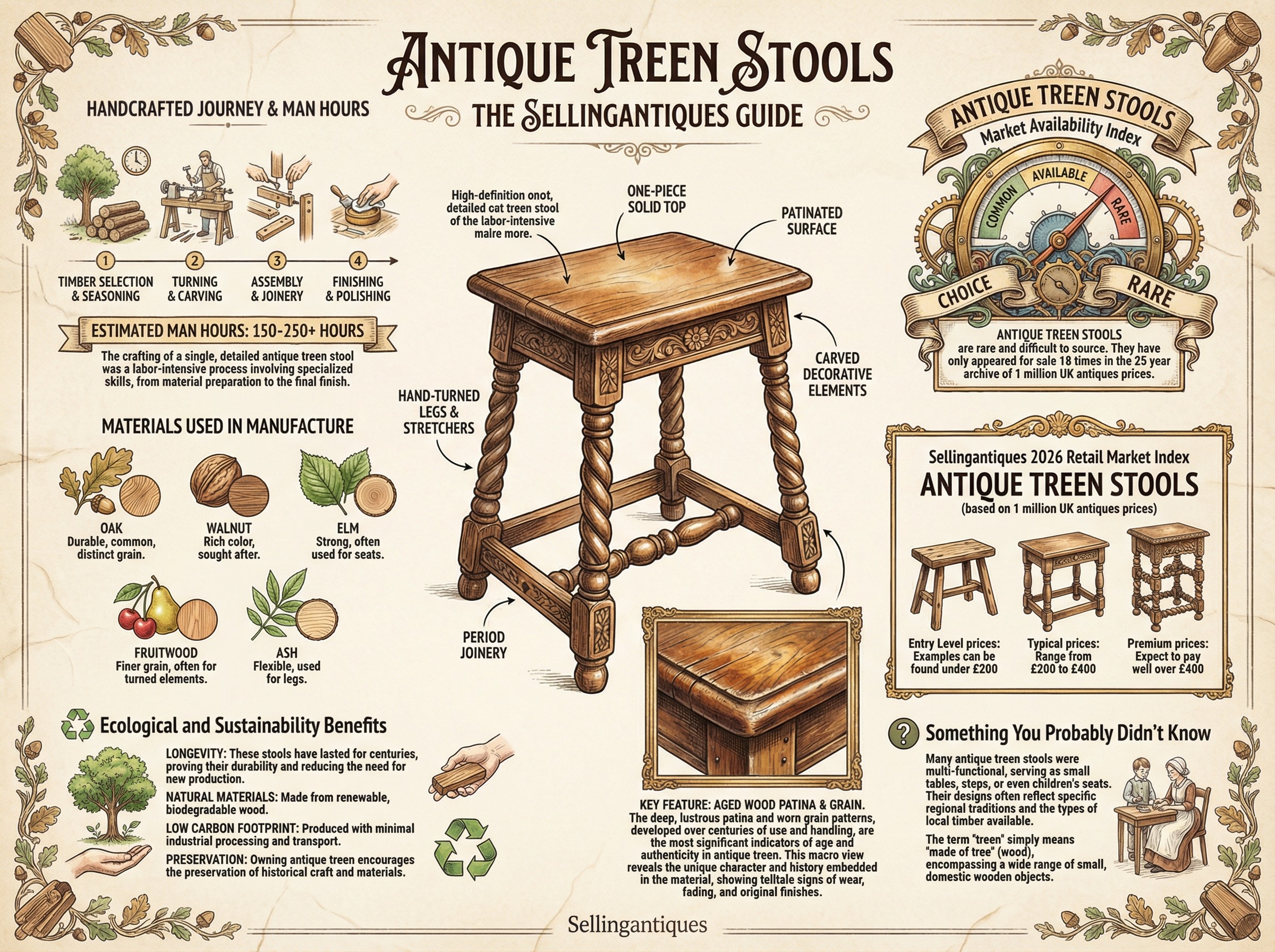 Antique Treen Stools Guide Infographic
