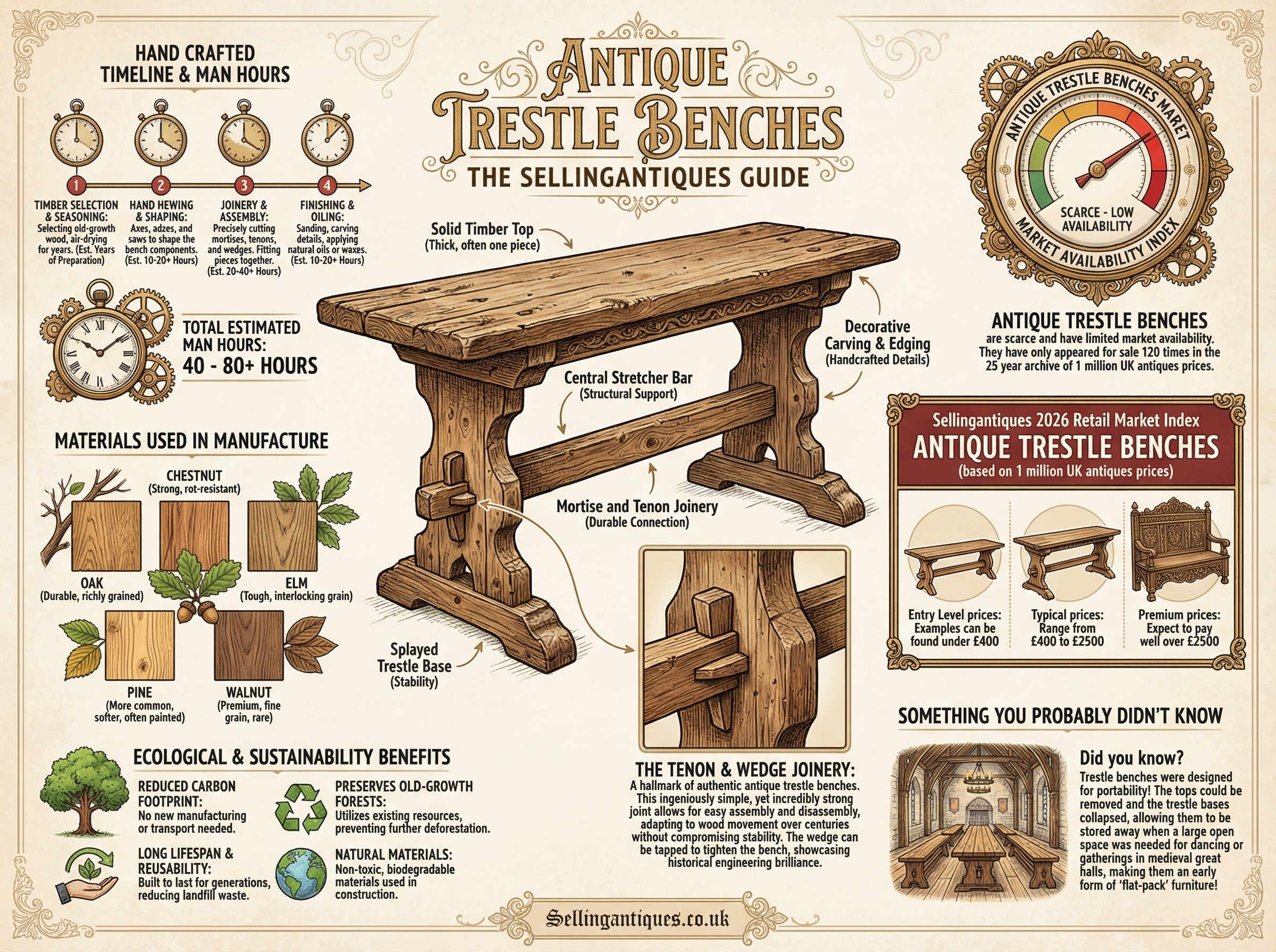 Antique Trestle Benches Guide Infographic