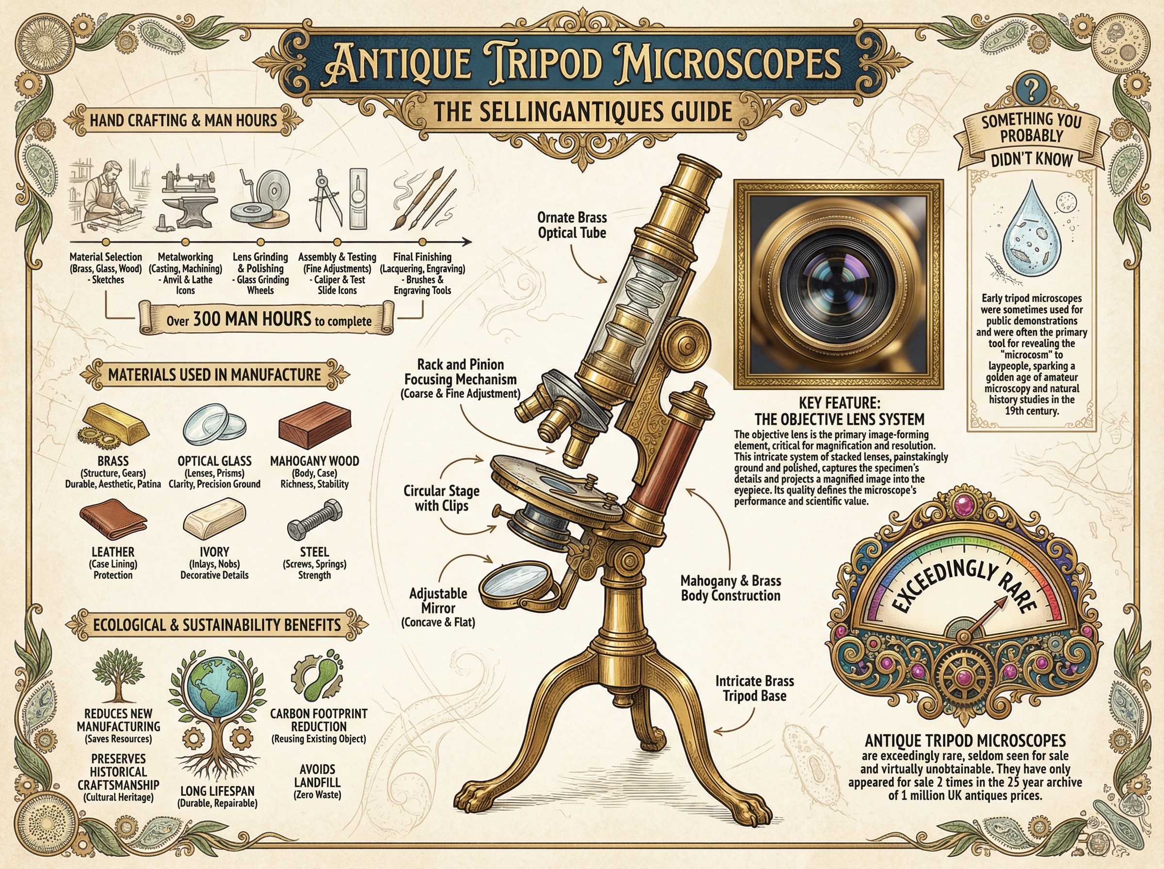 Antique Tripod Microscopes Guide Infographic