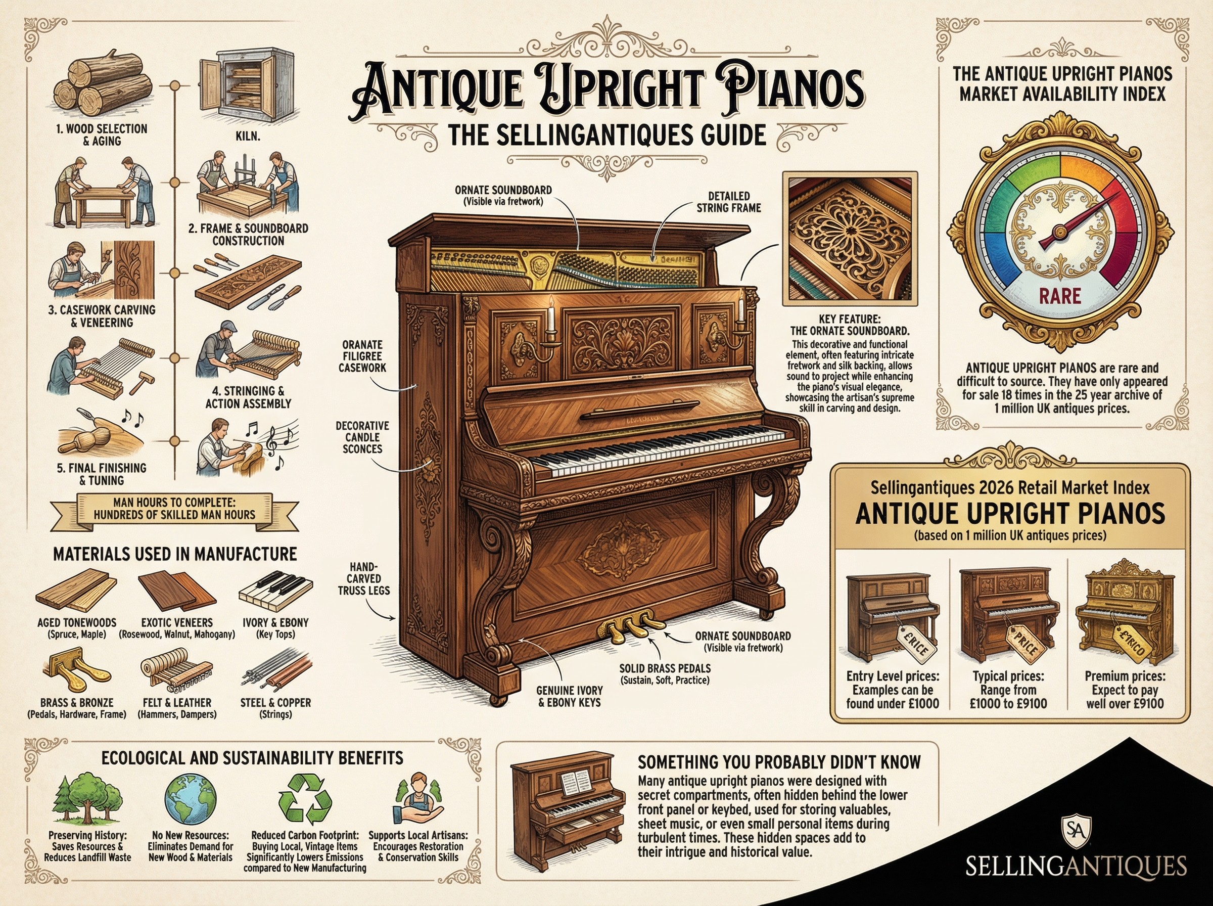 Antique Upright Pianos Guide Infographic