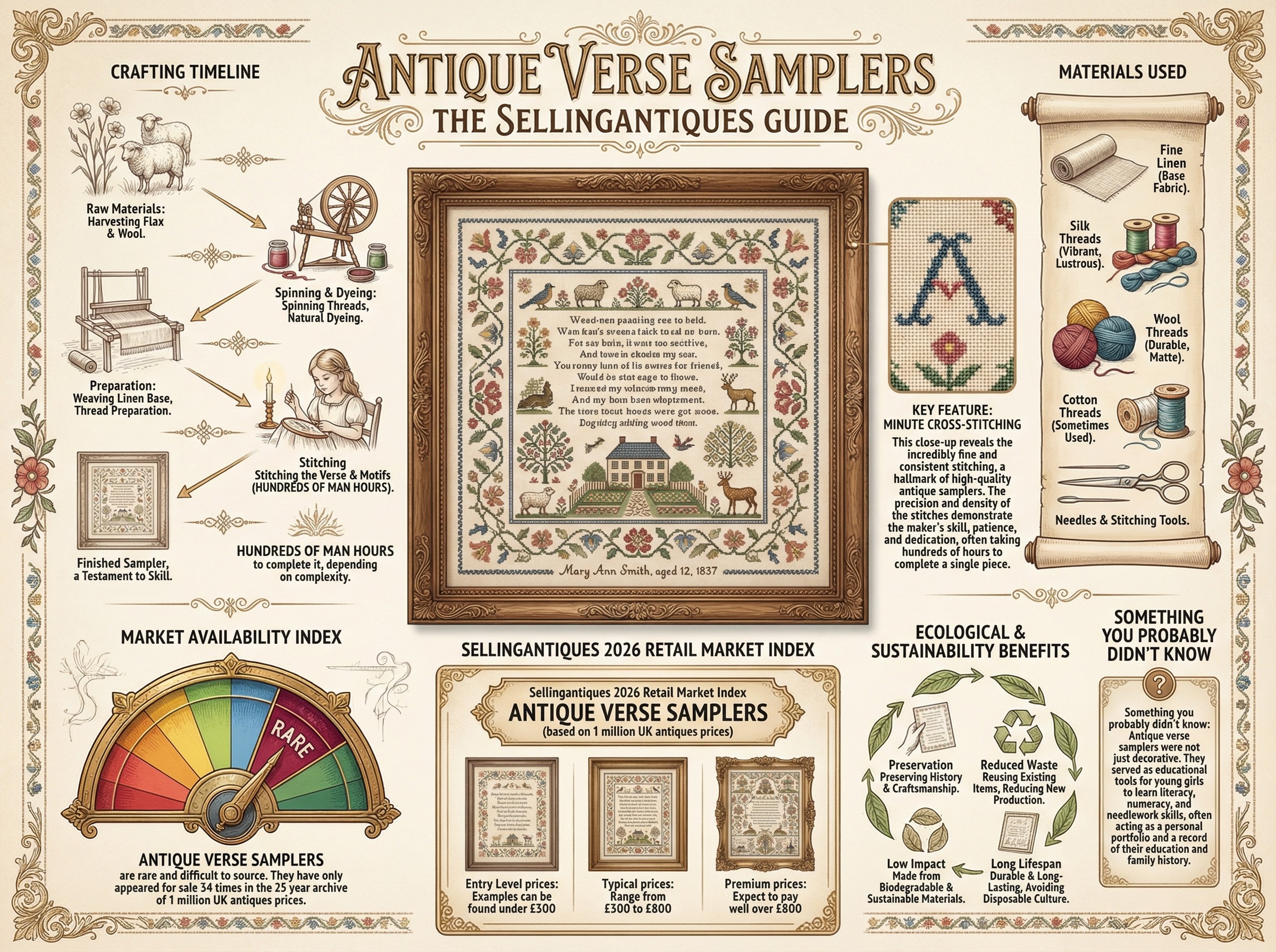 Antique Verse Samplers Guide Infographic