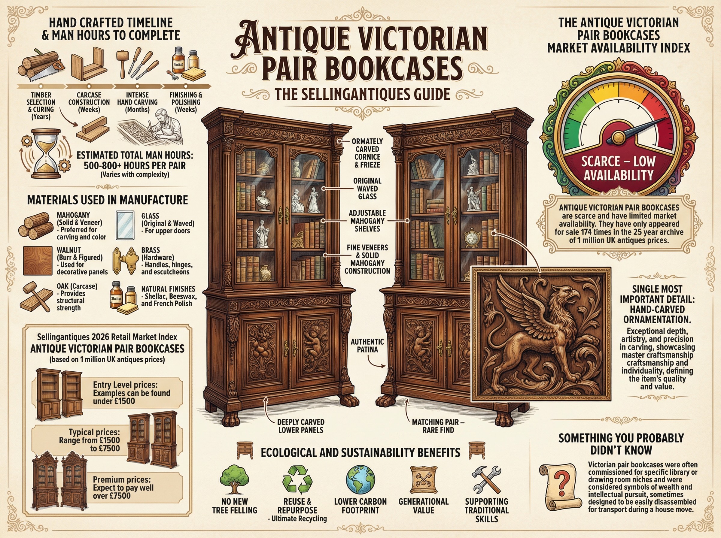 Antique Victorian Pair Bookcases Guide Infographic