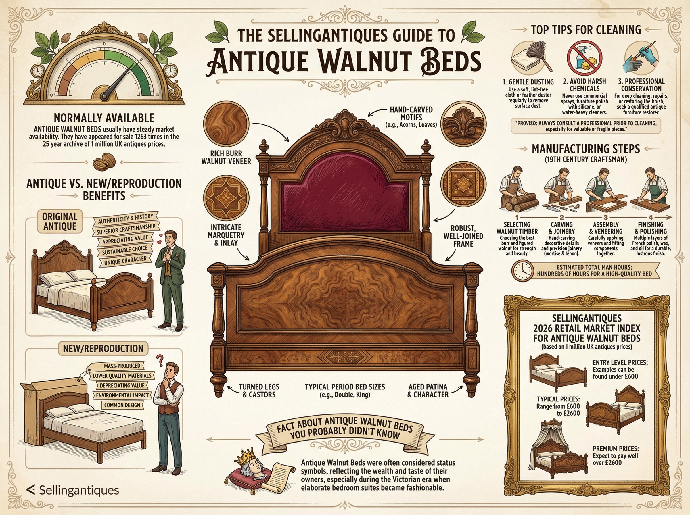 The Sellingantiques Guide to Antique Walnut Beds